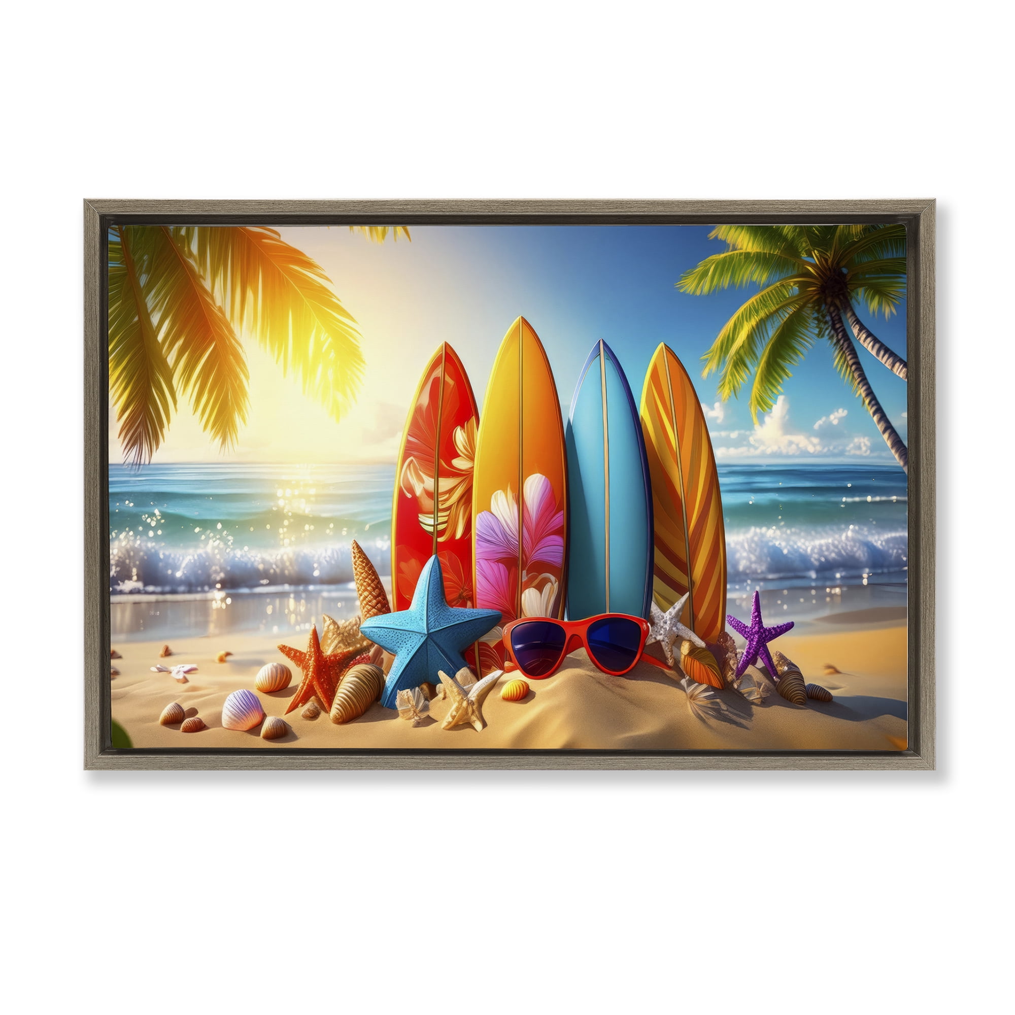 Stupell Industries Tropical Surf & Turf Nautical & Beach Painting Brown Floater Framed Canvas Art Print Wall Art, 25 x 17