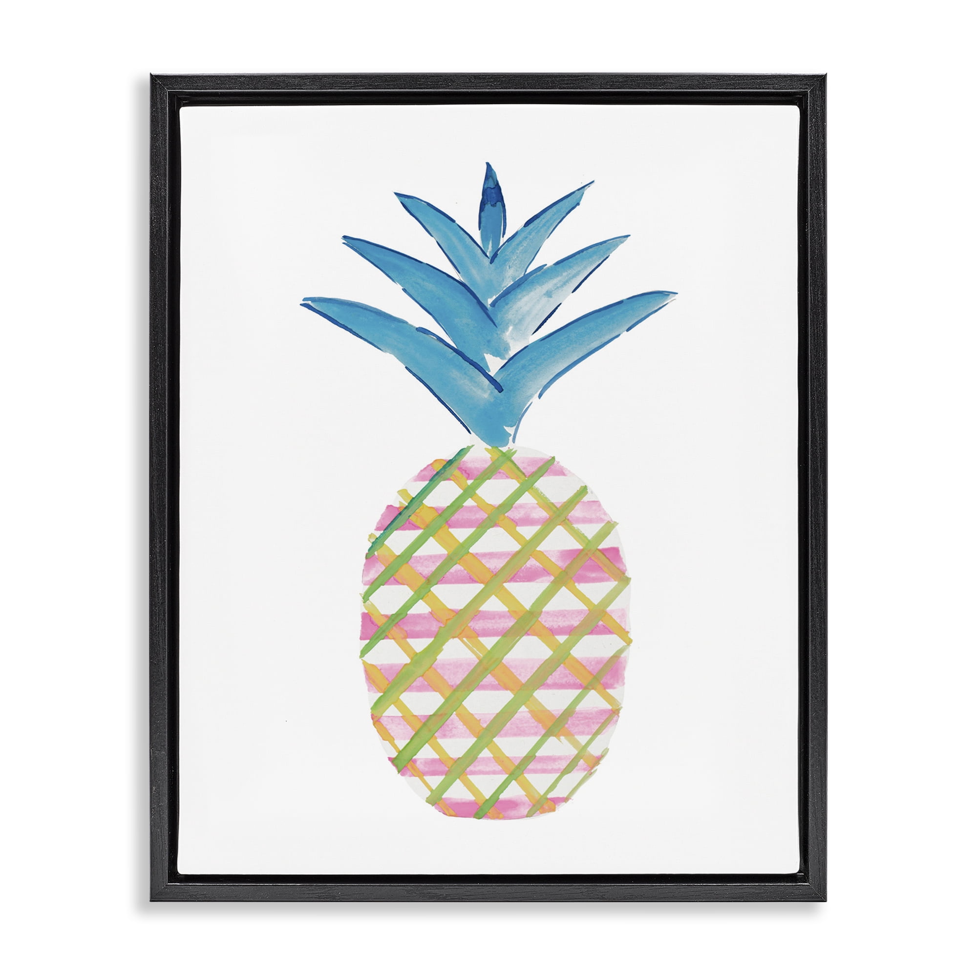 Stupell Industries Tropical Tartan Pineapple Food & Beverage Painting Black Floater Framed Canvas Art Print Wall Art, 17 x 21
