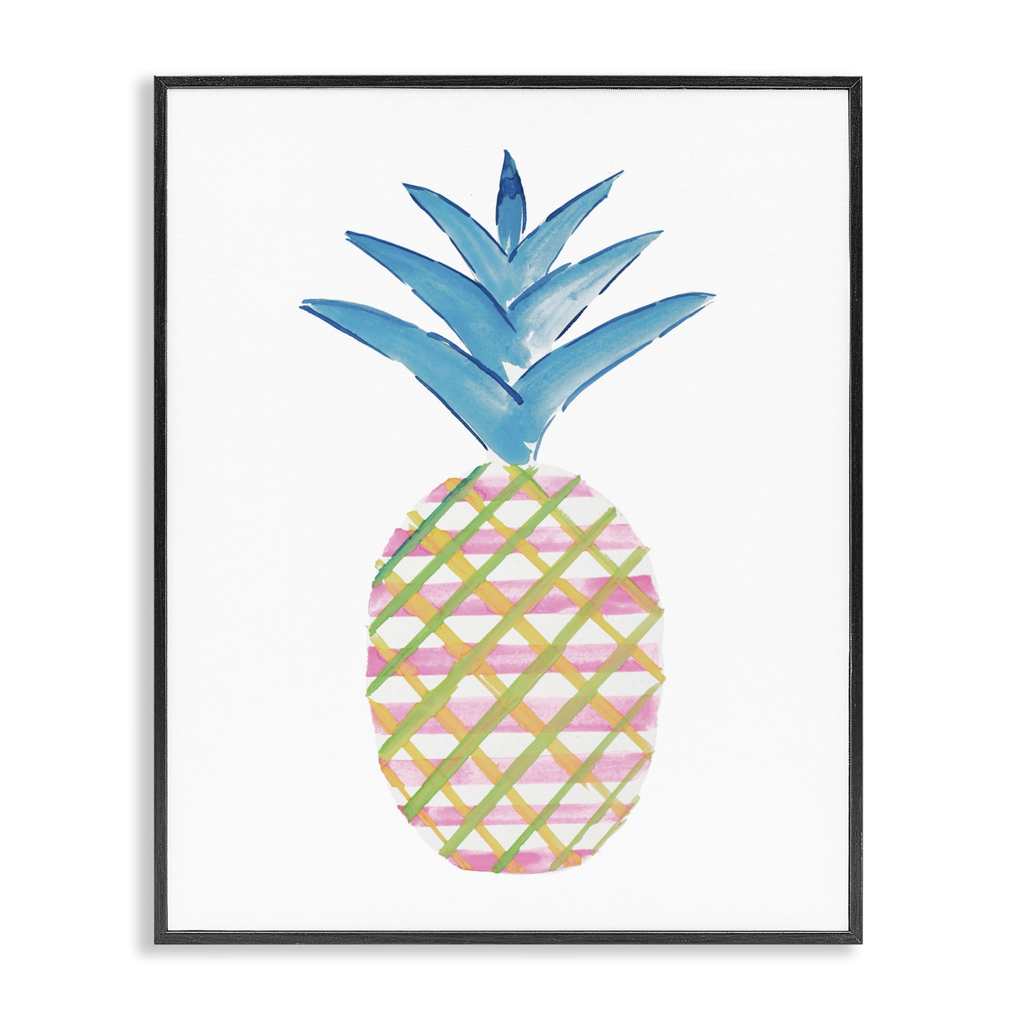 Stupell Industries Tropical Tartan Pineapple Food & Beverage Painting Black Framed Art Print Wall Art, 16 x 20