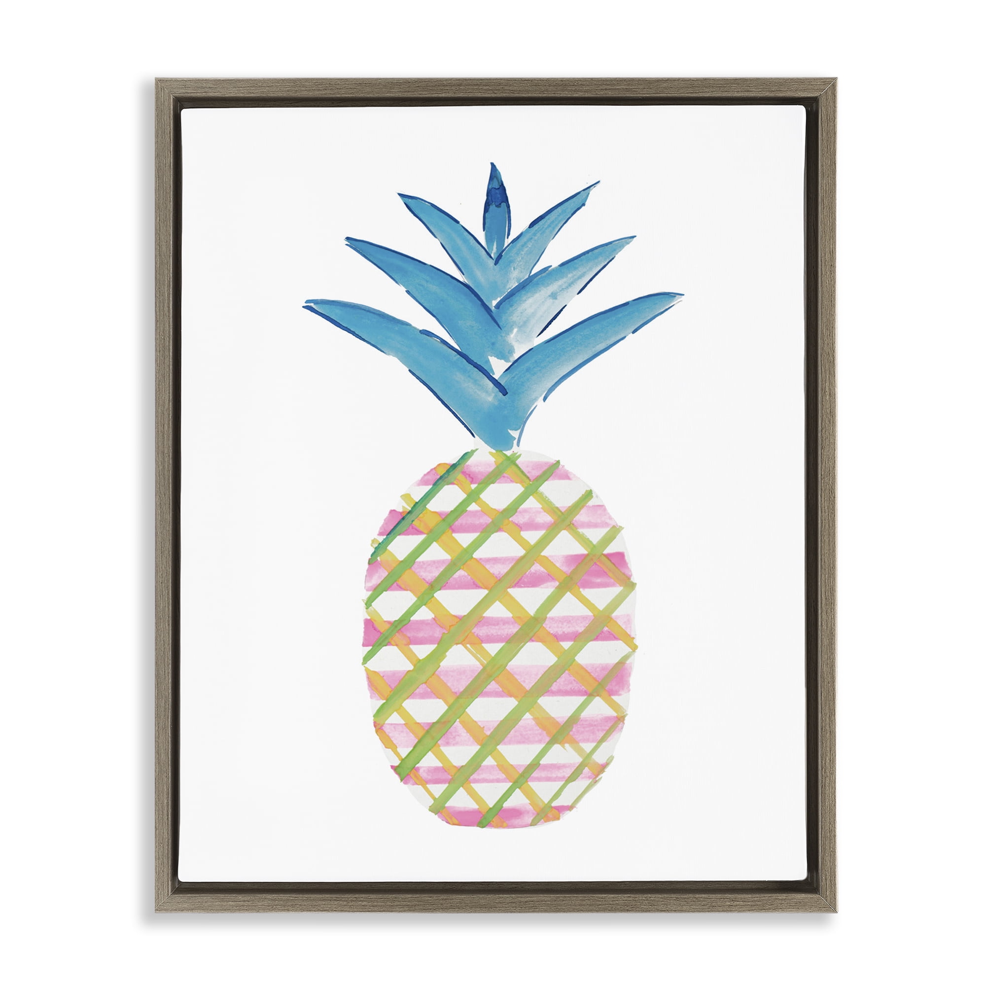 Stupell Industries Tropical Tartan Pineapple Food & Beverage Painting Brown Floater Framed Canvas Art Print Wall Art, 25 x 31