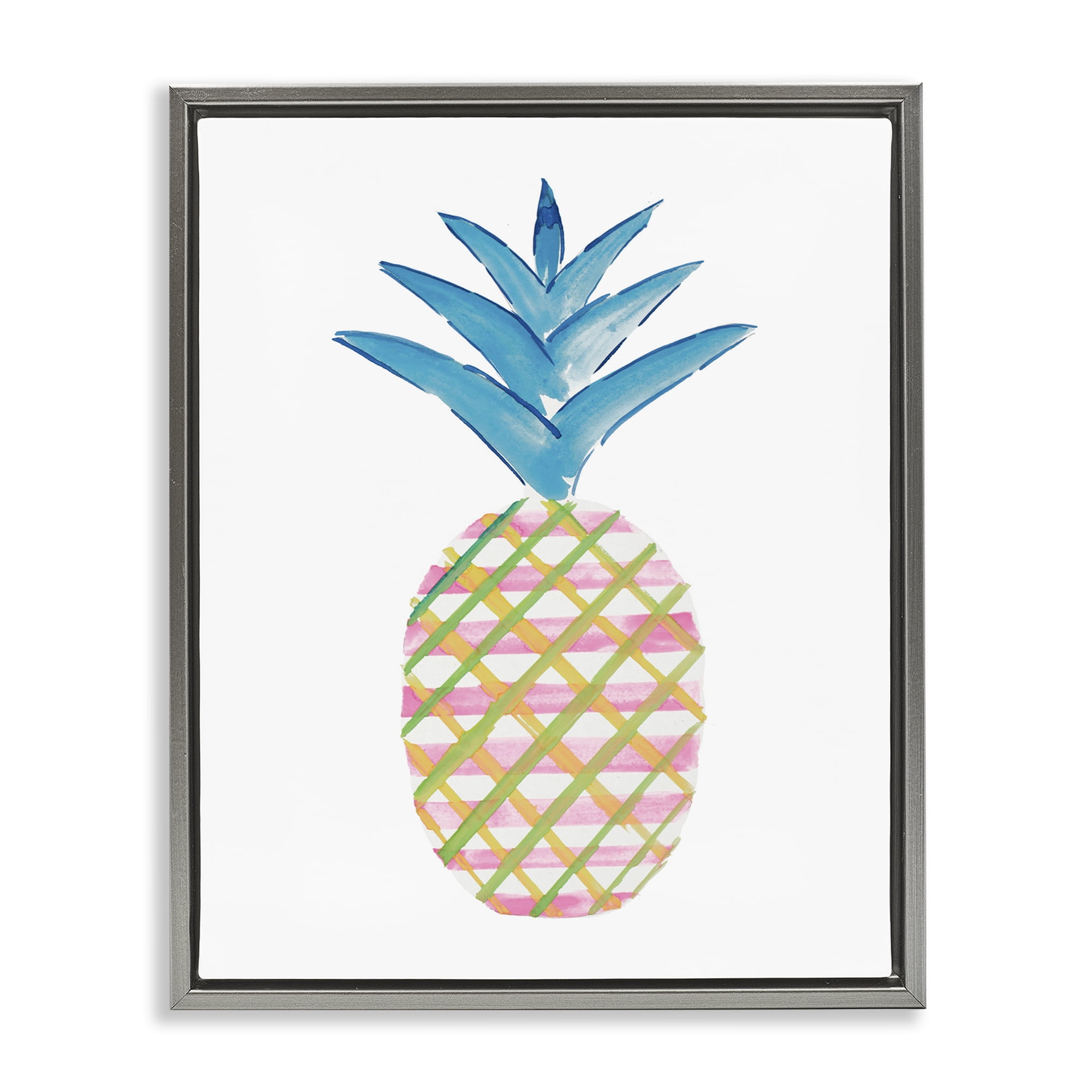 Stupell Industries Tropical Tartan Pineapple Food & Beverage Painting Gray Floater Framed Canvas Art Print Wall Art, 17 x 21