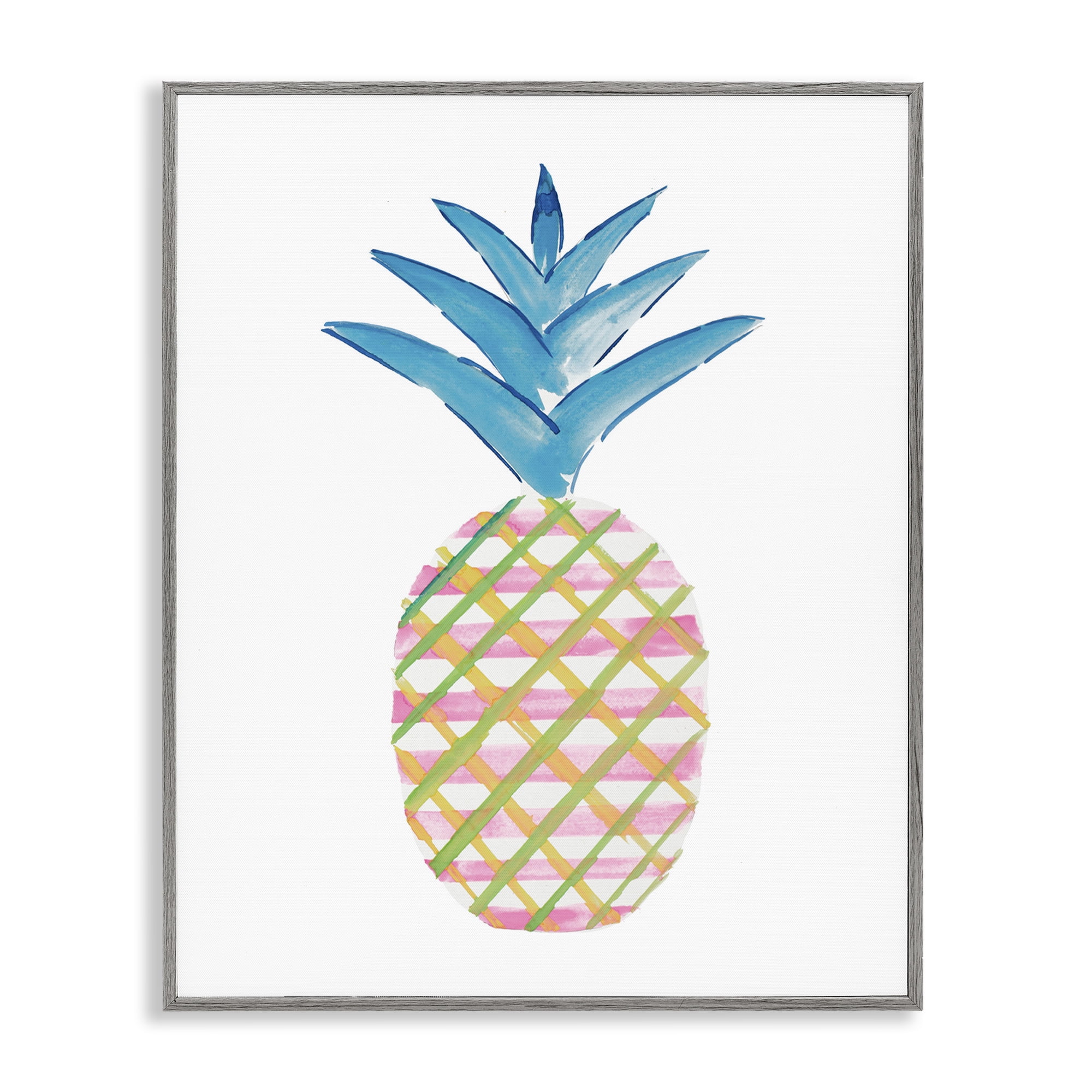 Stupell Industries Tropical Tartan Pineapple Food & Beverage Painting Gray Framed Art Print Wall Art, 11 x 14