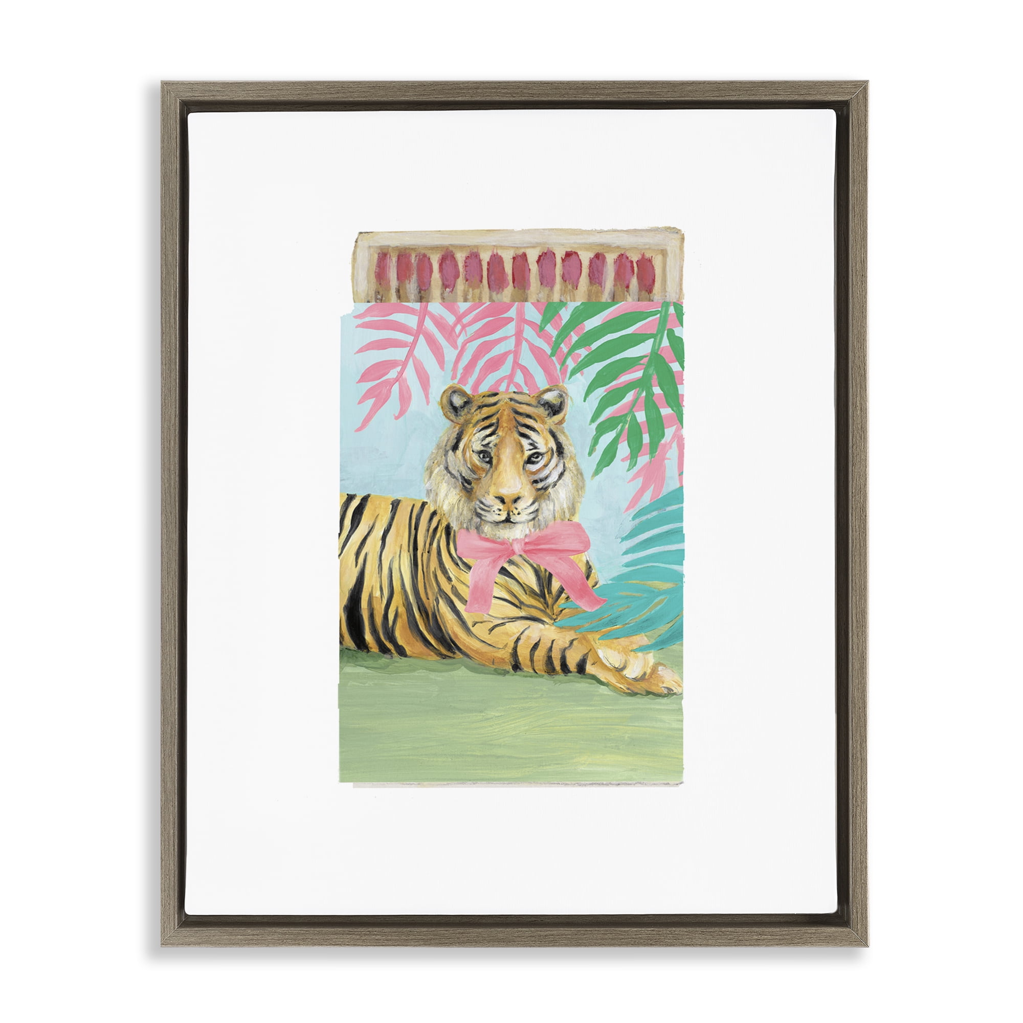 Stupell Industries Tropical Tiger Matchbook Brown Framed Floater Canvas Wall Art, design by Lanie Loreth