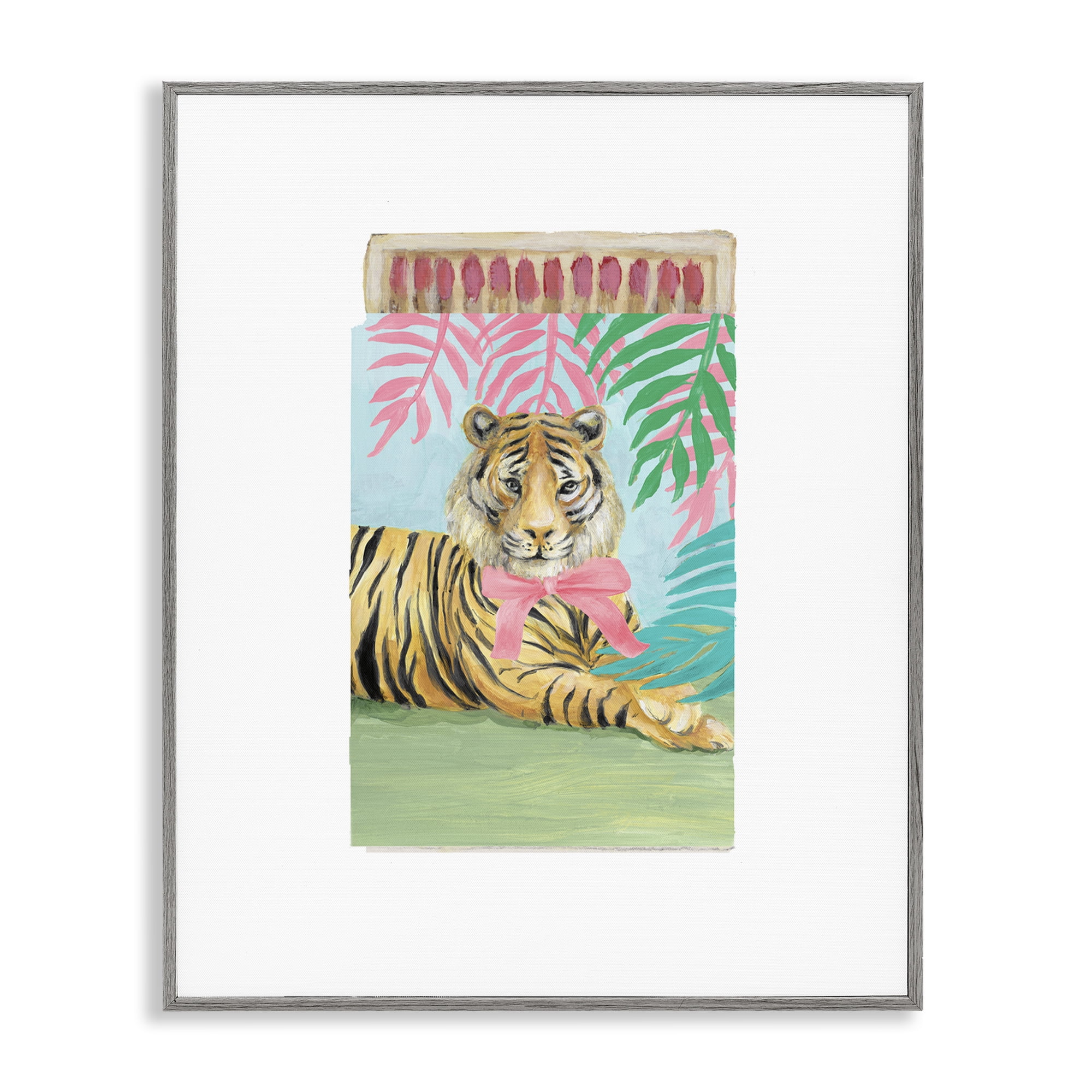 Stupell Industries Tropical Tiger Matchbook Gray Framed Giclee Art, design by Lanie Loreth