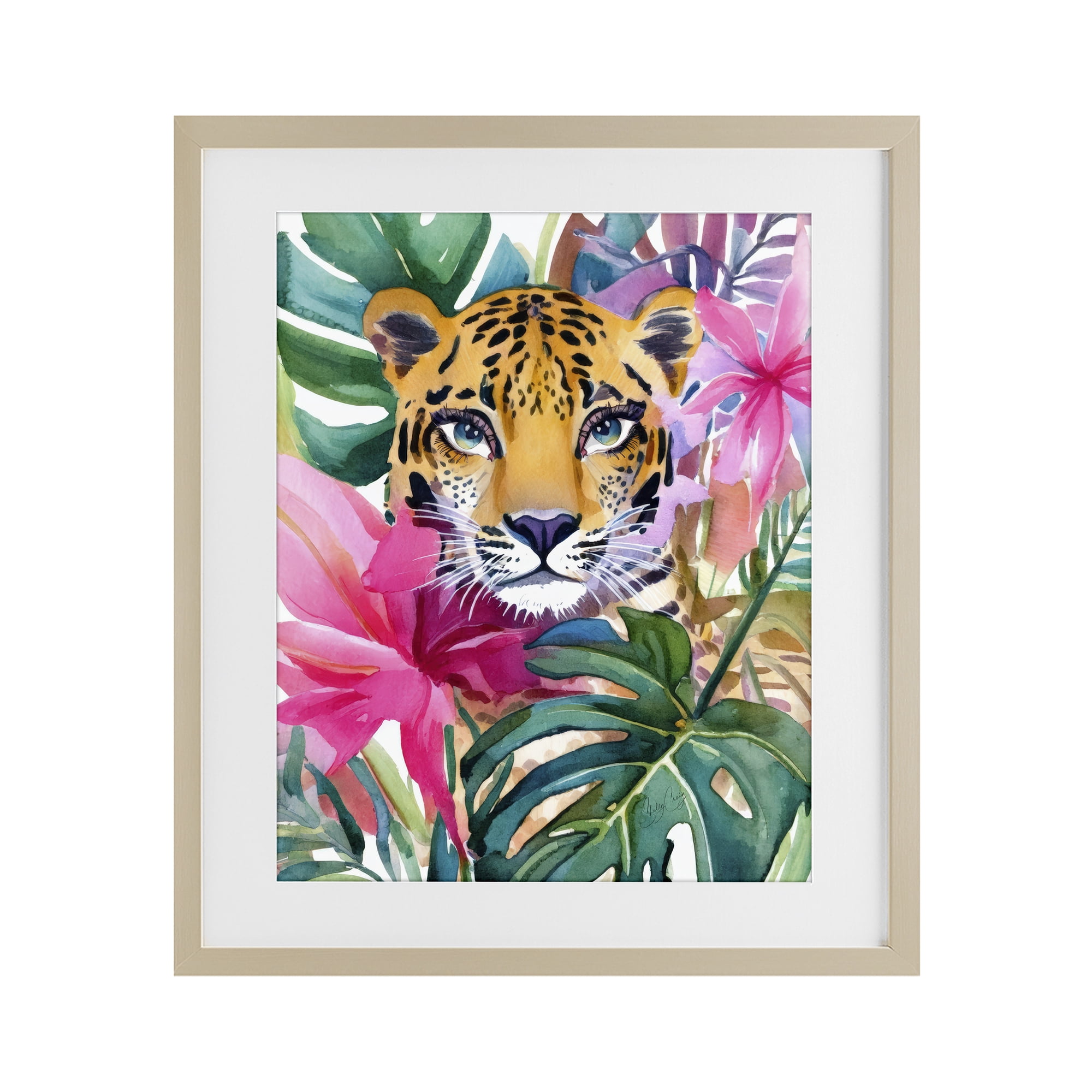 Stupell Industries Tropical Tiger Peeking Birch Framed Print Under Glass, design by Shelly Craig