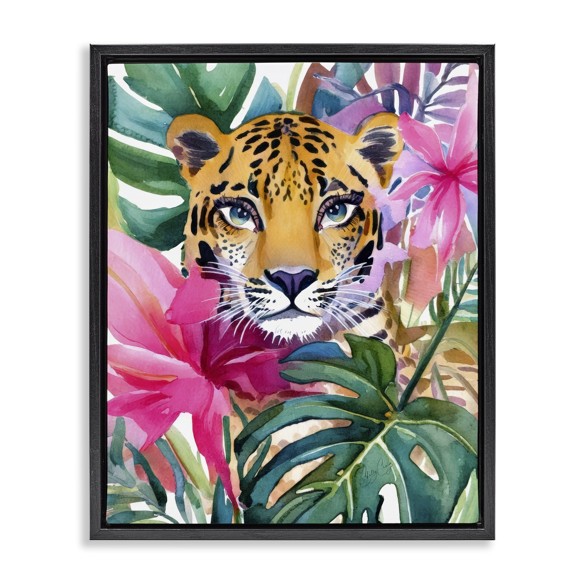 Stupell Industries Tropical Tiger Peeking Black Framed Floater Canvas Wall Art, design by Shelly Craig
