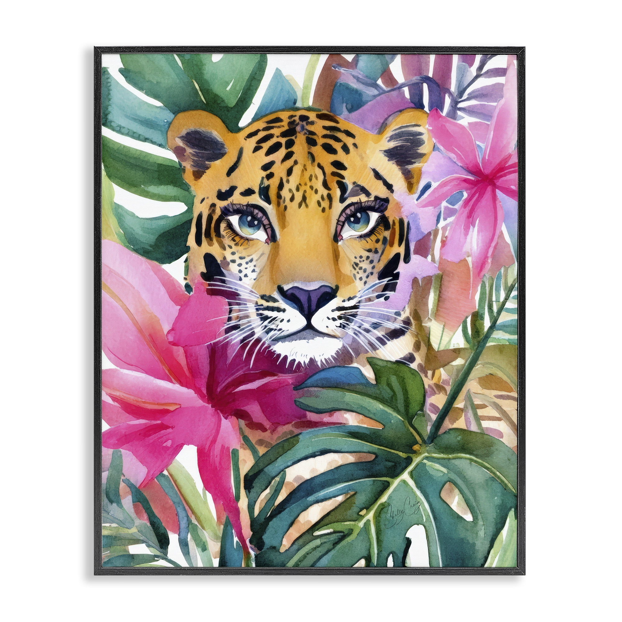 Stupell Industries Tropical Tiger Peeking Black Framed Giclee Art, design by Shelly Craig