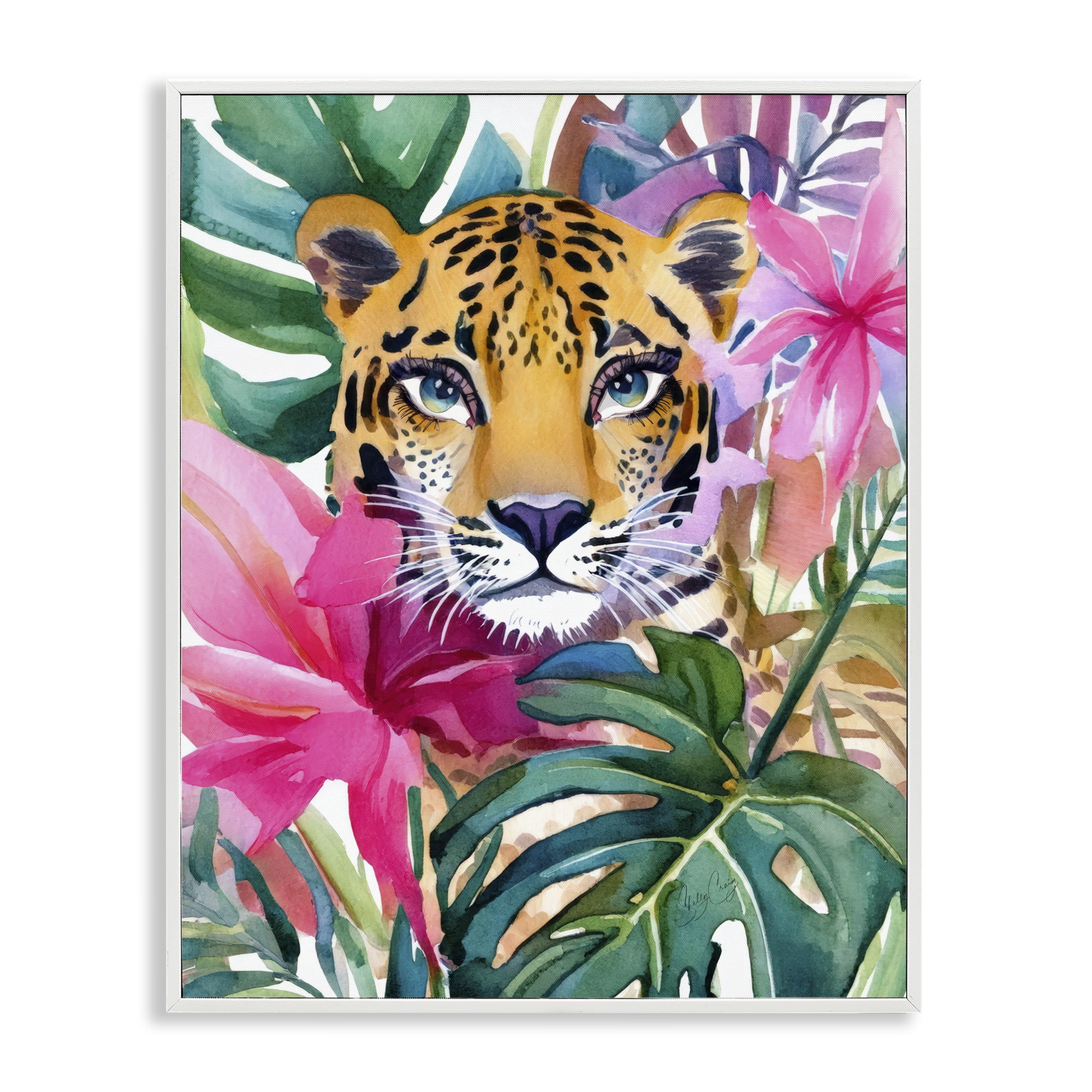 Stupell Industries Tropical Tiger Peeking White Framed Giclee Art, design by Shelly Craig