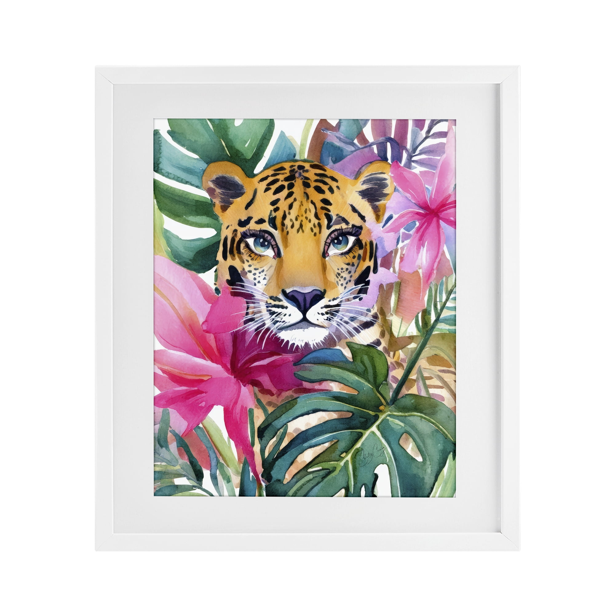 Stupell Industries Tropical Tiger Peeking White Framed Print Under Glass, design by Shelly Craig