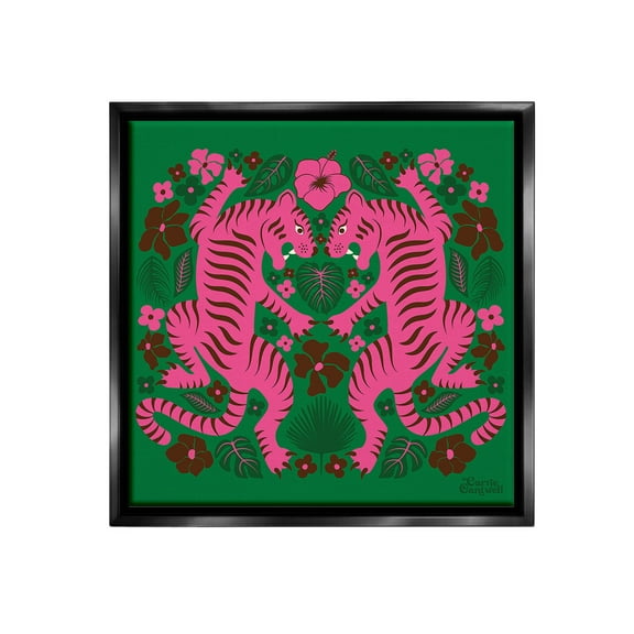 Stupell Industries Tropical Tigers Pattern Animals & Insects Painting Black Floater Framed Canvas Art Print Wall Art, 18 x 18