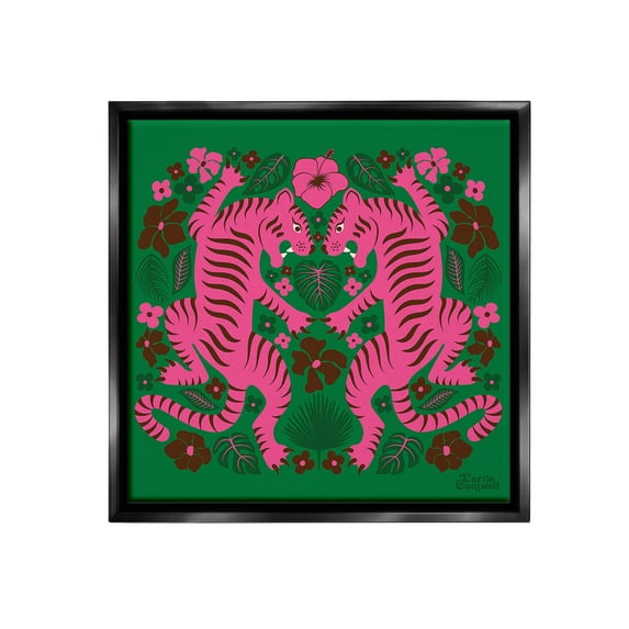 Stupell Industries Tropical Tigers Pattern Animals & Insects Painting Black Floater Framed Canvas Art Print Wall Art, 18 x 18
