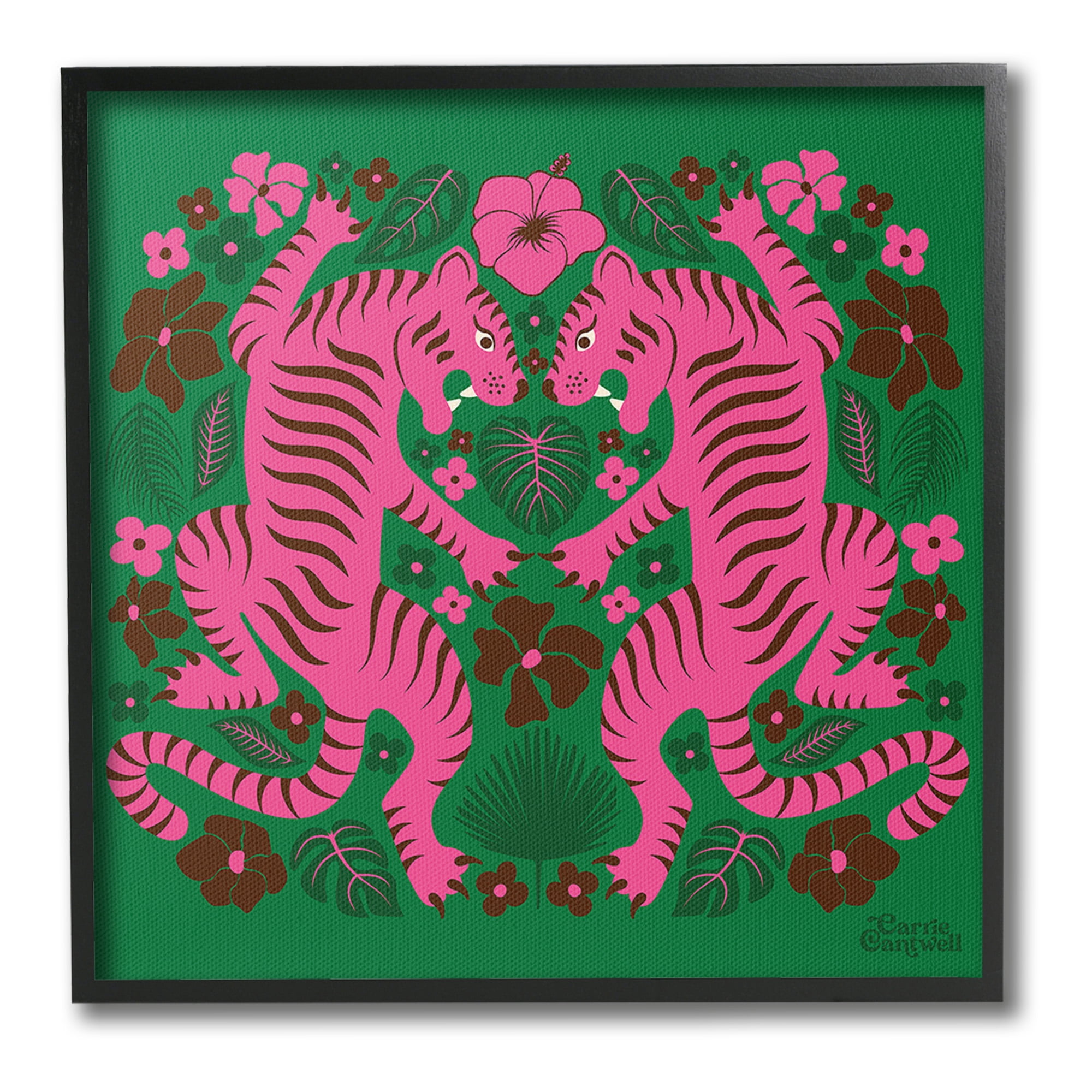 Stupell Industries Tropical Tigers Pattern Animals & Insects Painting Black Framed Art Print Wall Art, 17 x 17