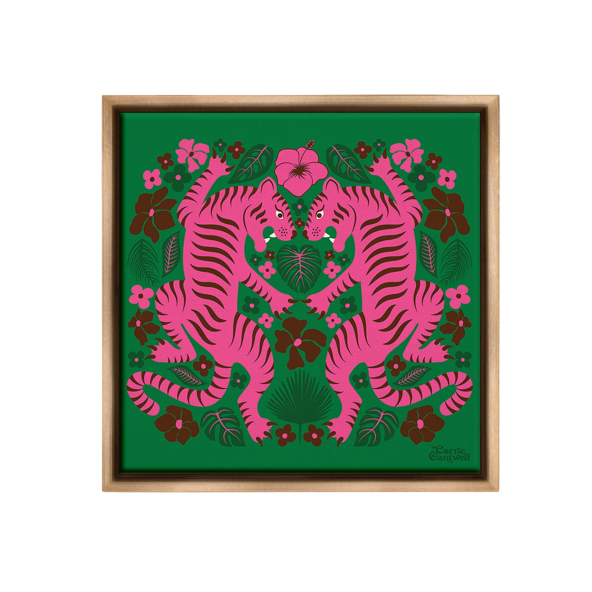 Stupell Industries Tropical Tigers Pattern Animals & Insects Painting Brown Floater Framed Canvas Art Print Wall Art, 18 x 18