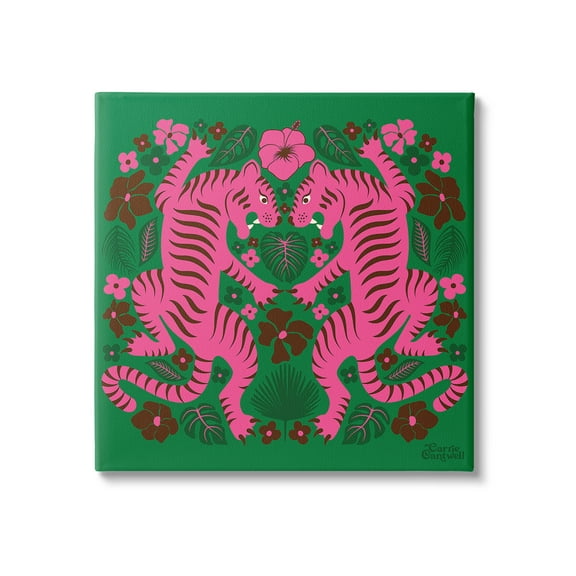 Stupell Industries Tropical Tigers Pattern Animals & Insects Painting Gallery Wrapped Canvas Art Print Wall Art, 17 x 17