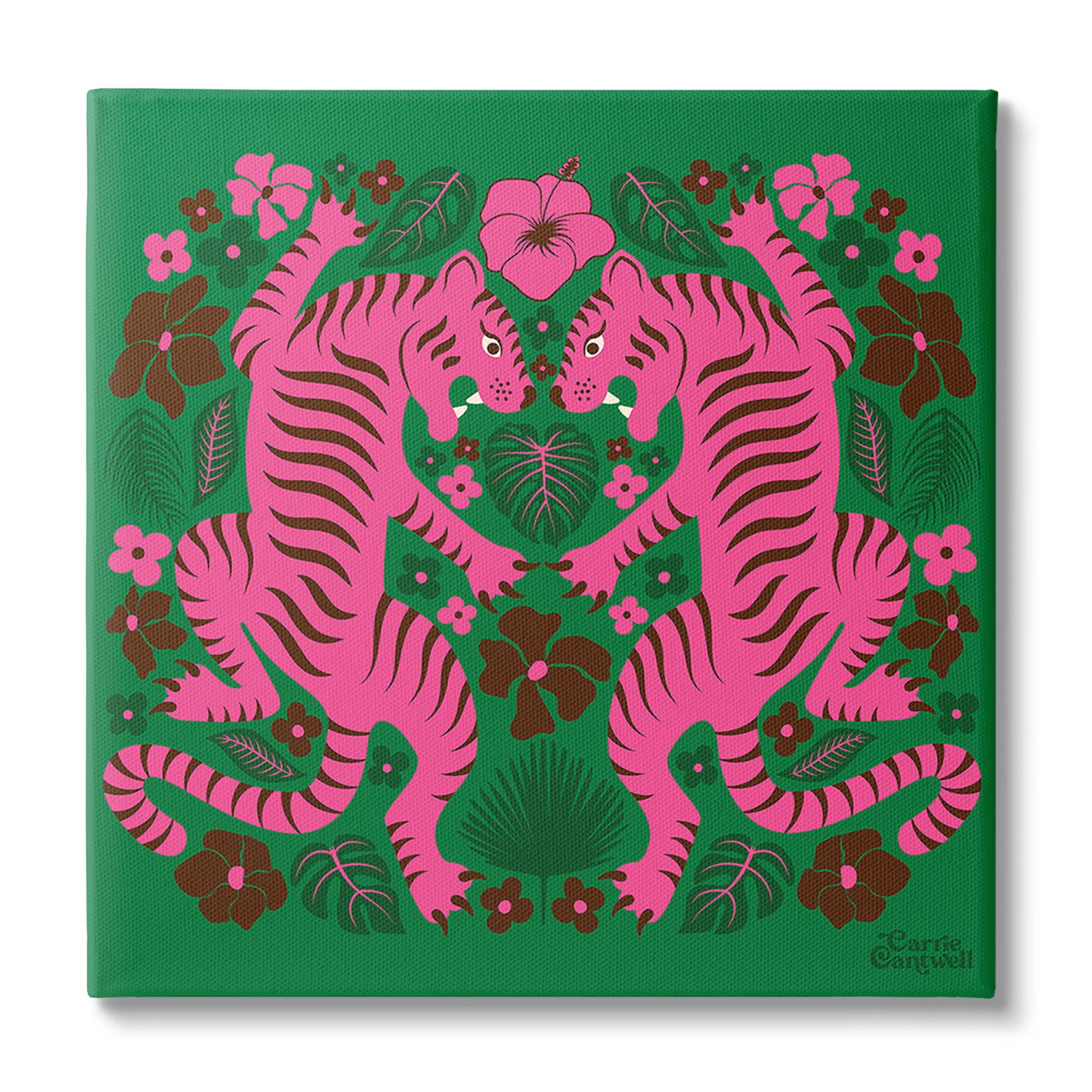 Stupell Industries Tropical Tigers Pattern Animals & Insects Painting Gallery Wrapped Canvas Art Print Wall Art, 30 x 30