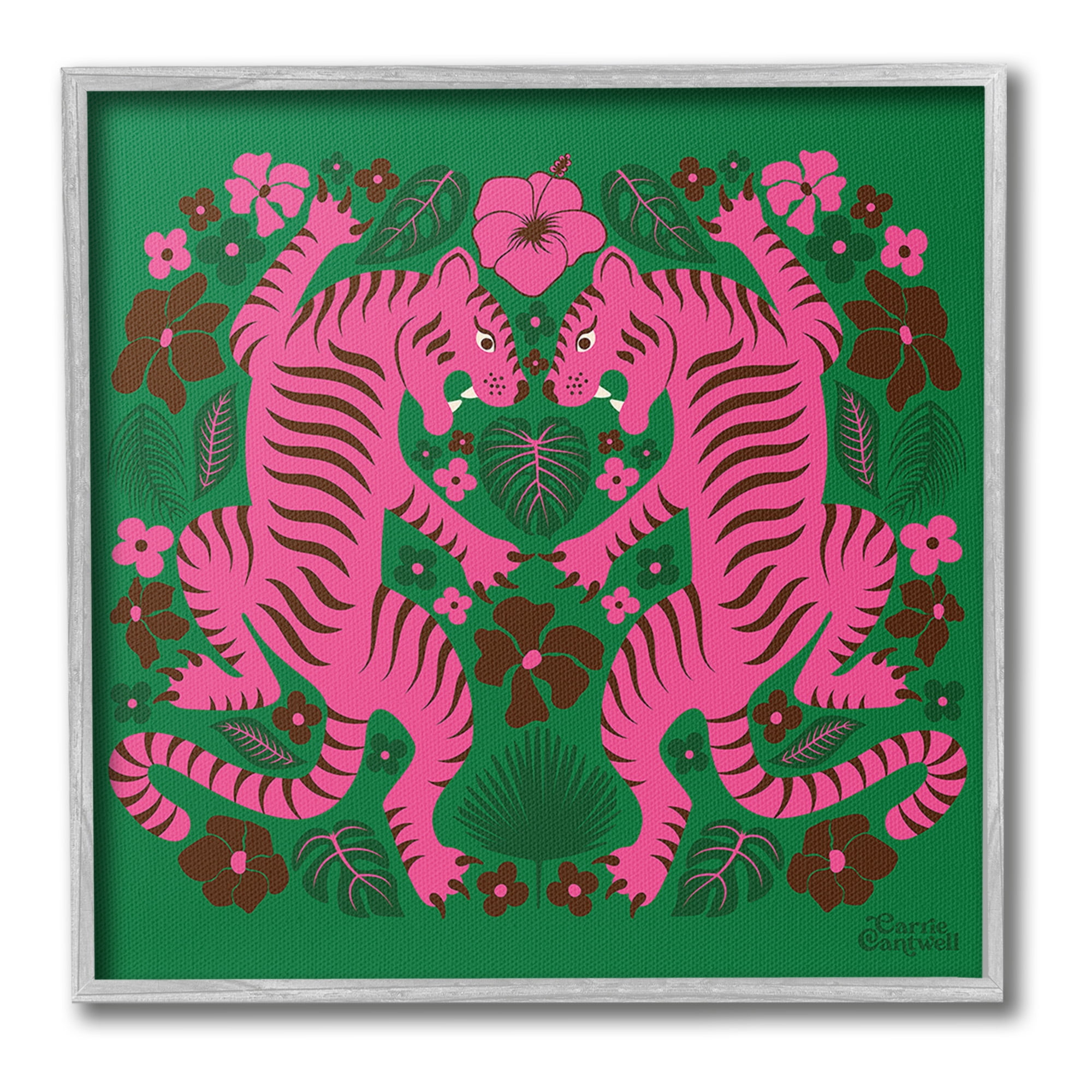 Stupell Industries Tropical Tigers Pattern Animals & Insects Painting Gray Framed Art Print Wall Art, 17 x 17