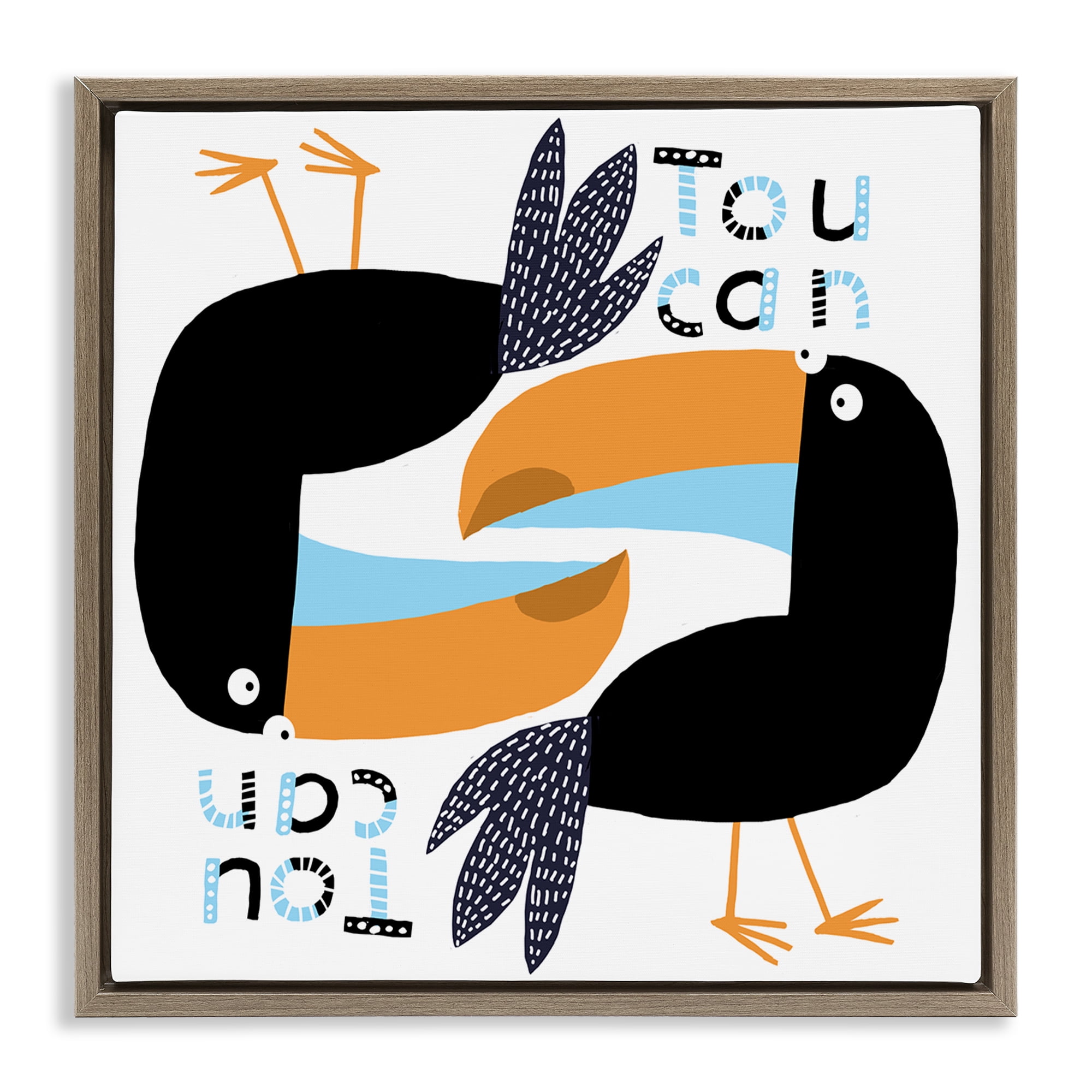 Stupell Industries Tropical Toucan Birds Animals Painting Brown Floater Framed Canvas Art Print Wall Art, 25 x 25
