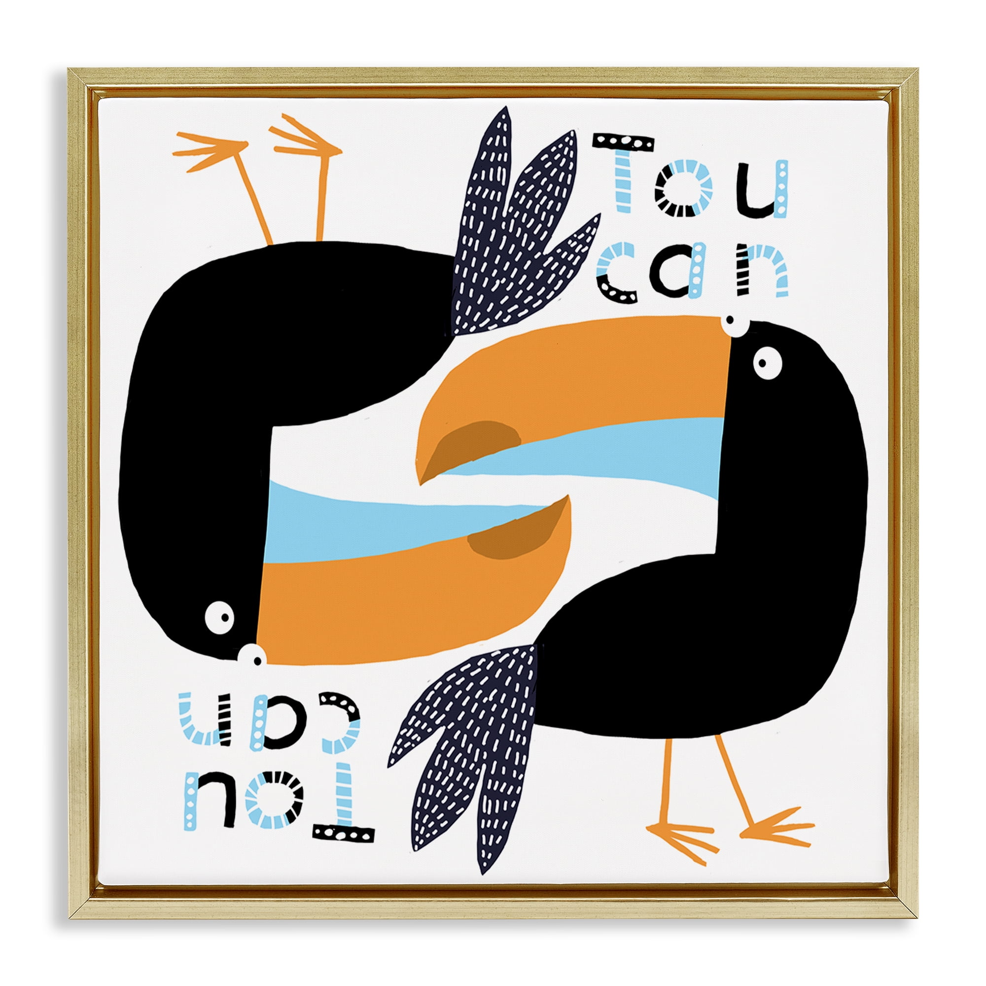 Stupell Industries Tropical Toucan Birds Animals Painting Gold Floater Framed Canvas Art Print Wall Art, 18 x 18