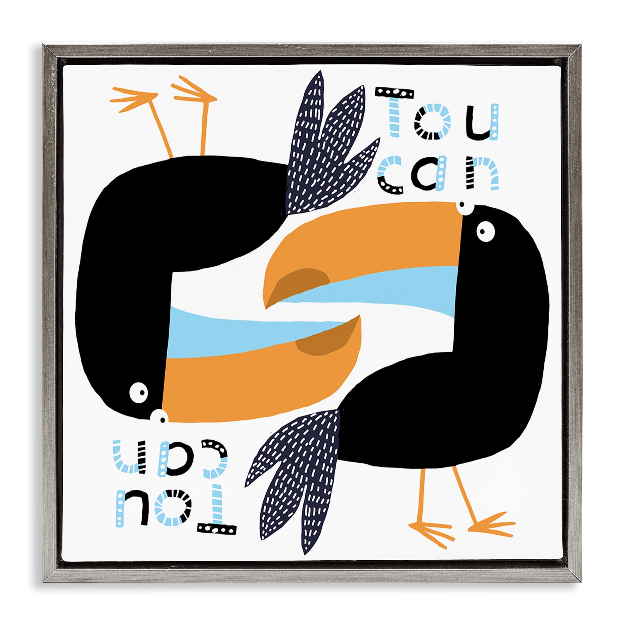 Stupell Industries Tropical Toucan Birds Animals Painting Gray Floater Framed Canvas Art Print Wall Art, 25 x 25