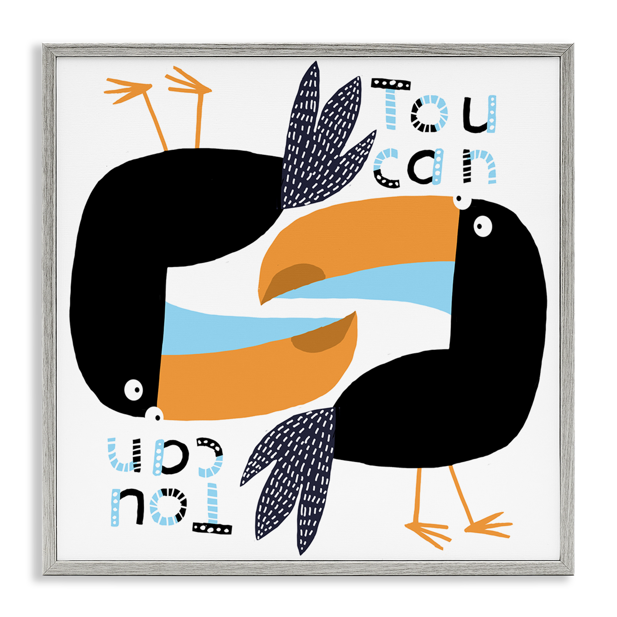 Stupell Industries Tropical Toucan Birds Animals Painting Gray Framed Art Print Wall Art, 24 x 24