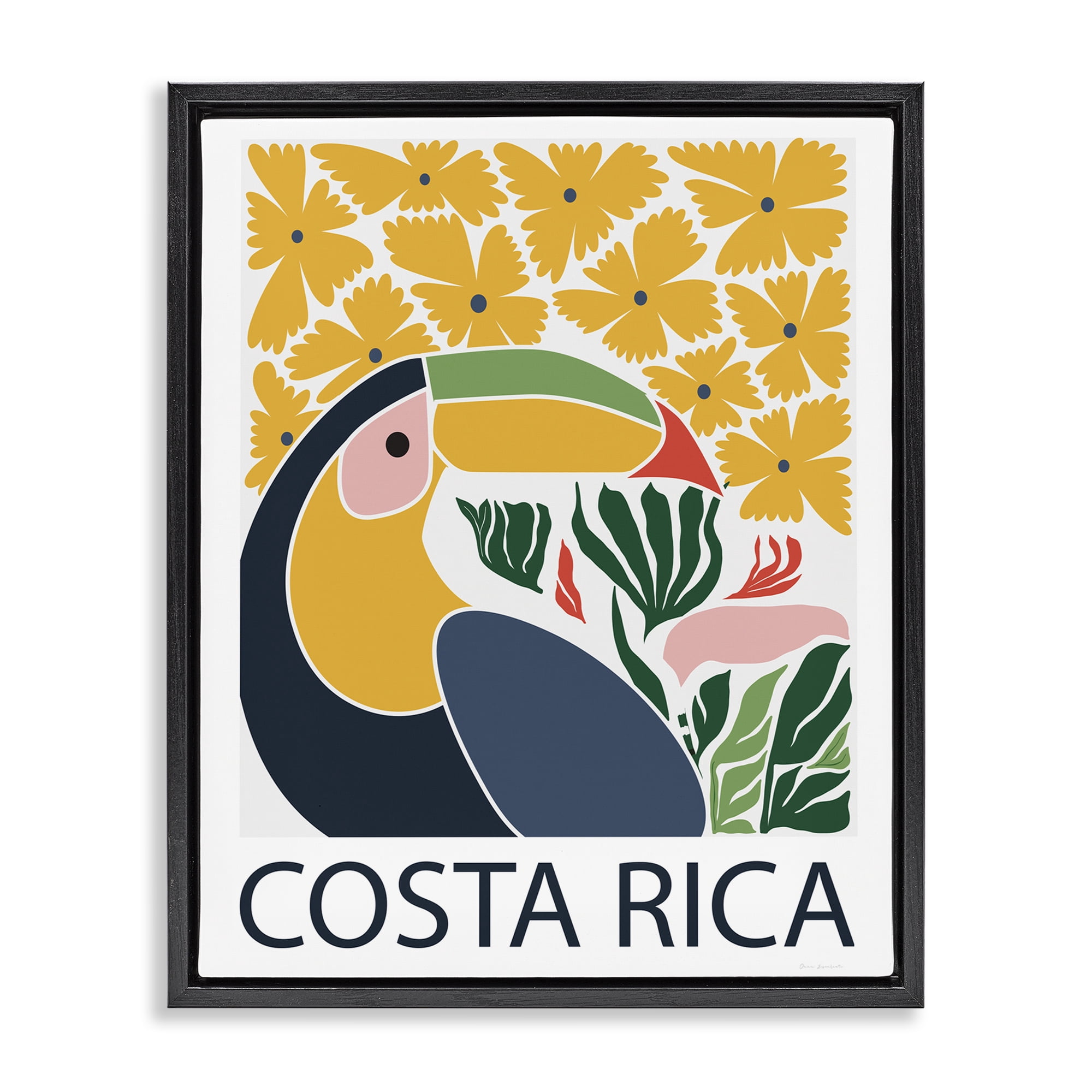 Stupell Industries Tropical Toucan & Flowers Black Framed Floater Canvas Wall Art, design by Omar Escalante