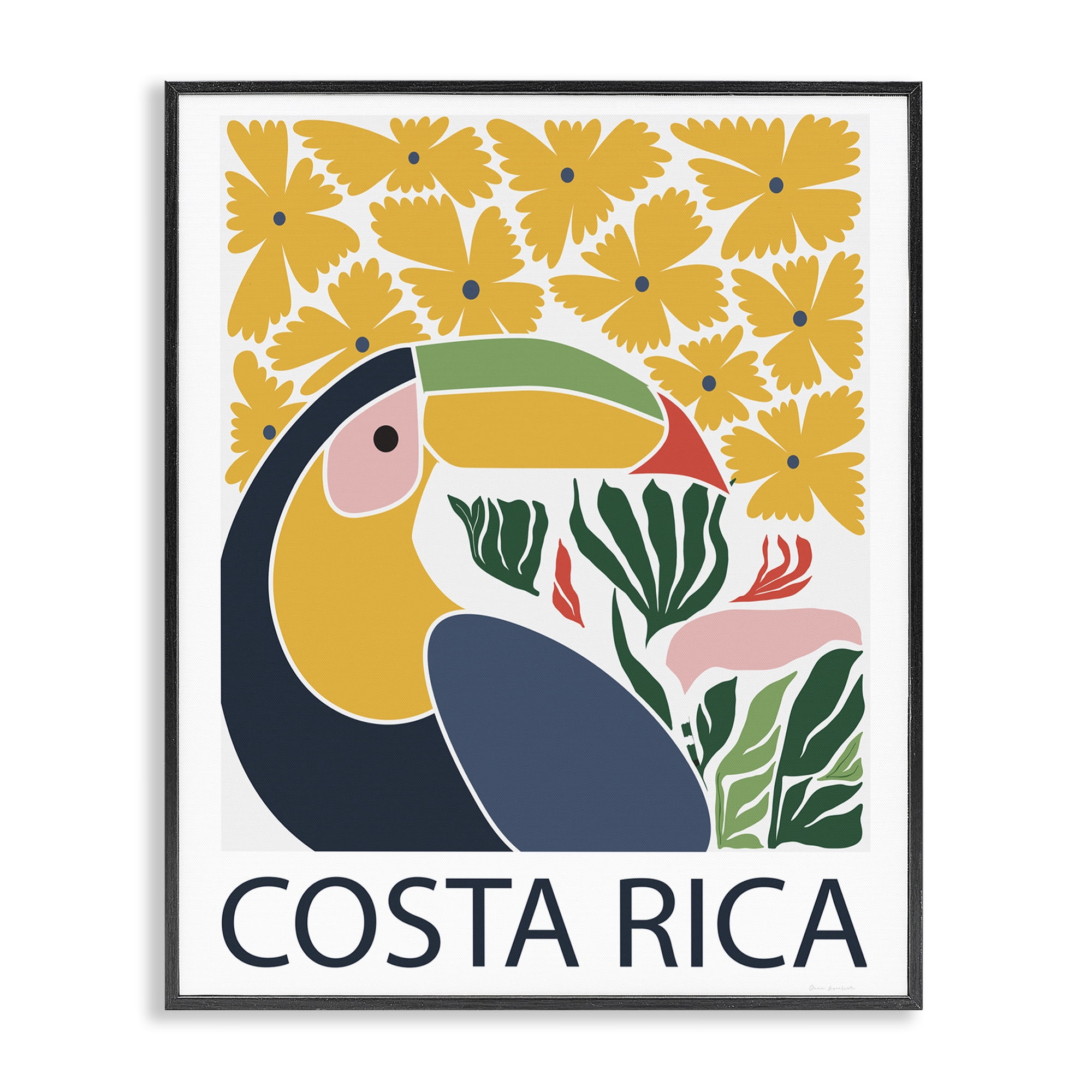 Stupell Industries Tropical Toucan & Flowers Black Framed Giclee Art, design by Omar Escalante
