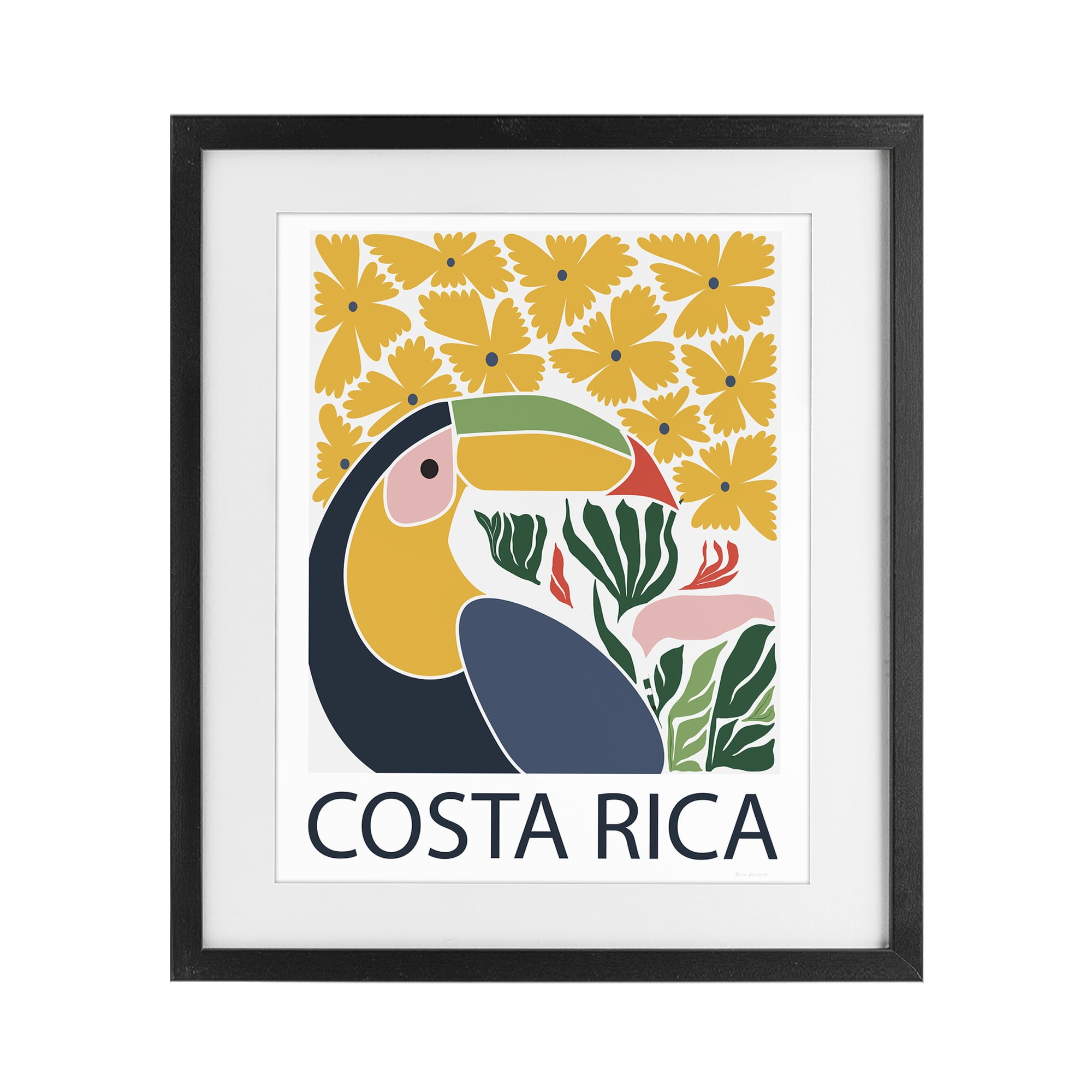 Stupell Industries Tropical Toucan & Flowers Black Framed Print Under Glass, design by Omar Escalante