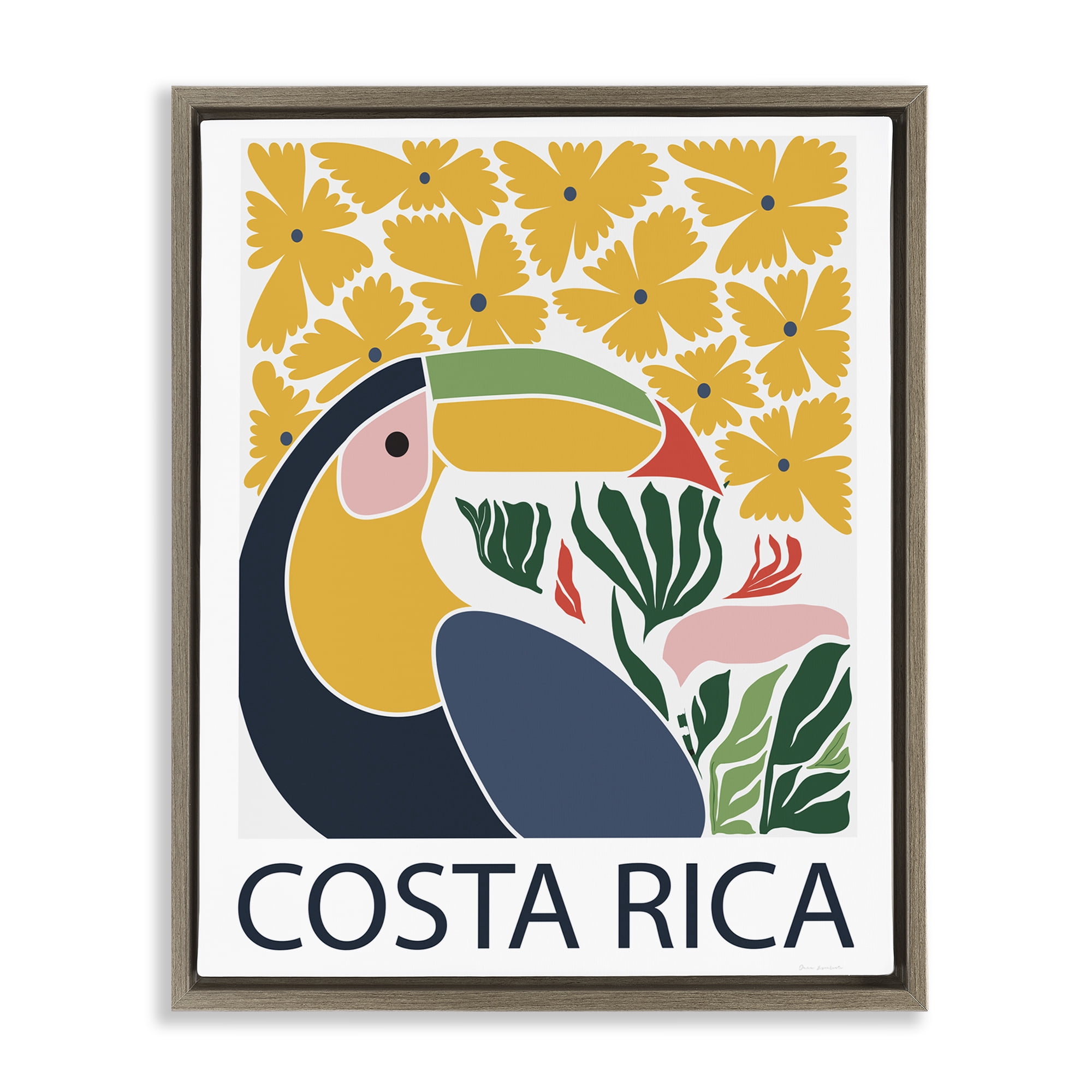 Stupell Industries Tropical Toucan & Flowers Brown Framed Floater Canvas Wall Art, design by Omar Escalante