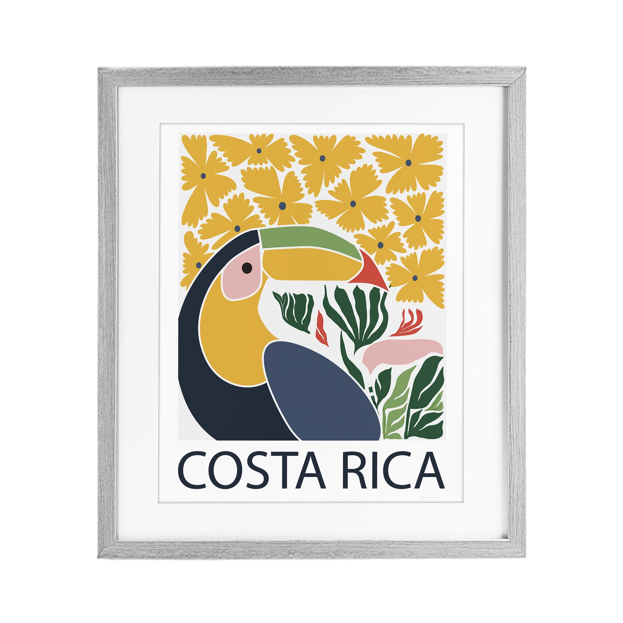 Stupell Industries Tropical Toucan & Flowers Gray Framed Print Under Glass, design by Omar Escalante