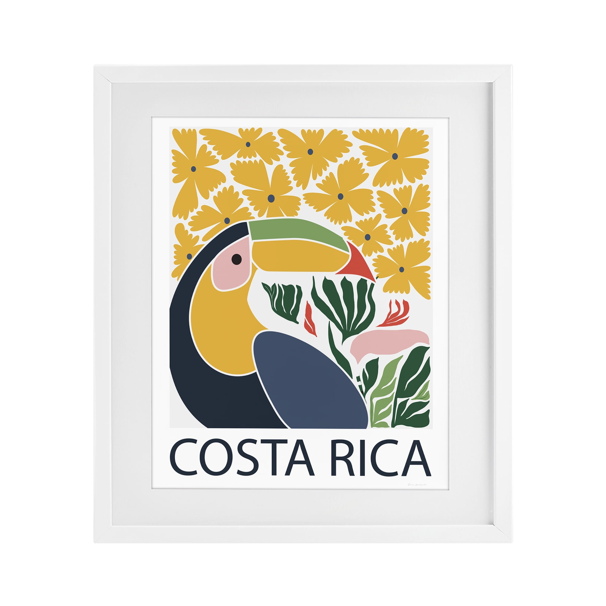 Stupell Industries Tropical Toucan & Flowers White Framed Print Under Glass, design by Omar Escalante