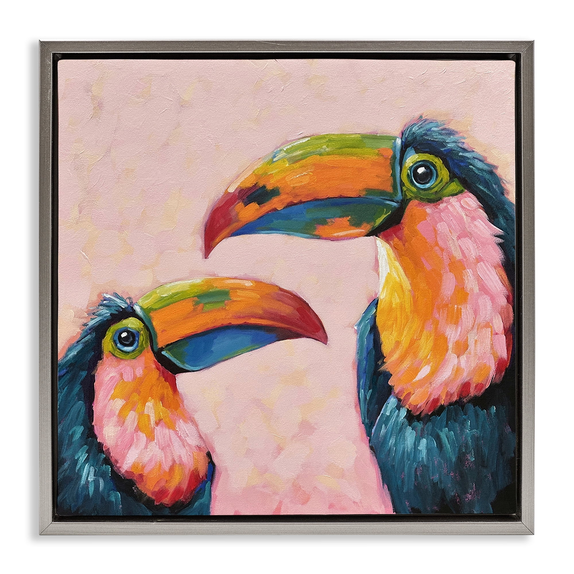 Stupell Industries Tropical Toucan Paradise Gray Framed Floater Canvas Wall Art, design by Lucia Stewart