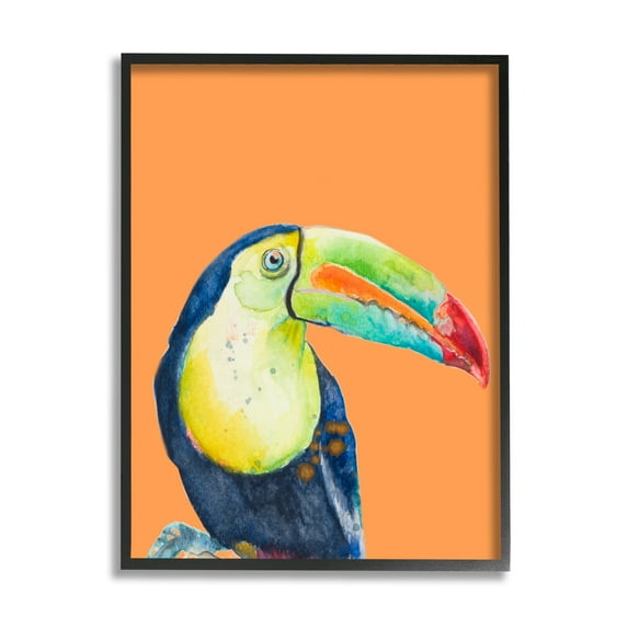 Stupell Industries Tropical Toucan Portrait Vivid Beak Rainforest Bird Graphic Art Black Framed Art Print Wall Art, Design by Patricia Pinto