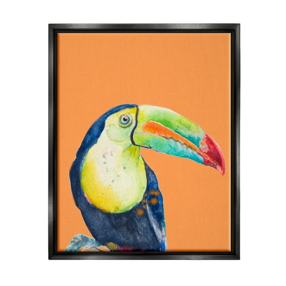 Stupell Industries Tropical Toucan Portrait Vivid Beak Rainforest Bird Graphic Art Jet Black Floating Framed Canvas Print Wall Art, Design by Patricia Pinto