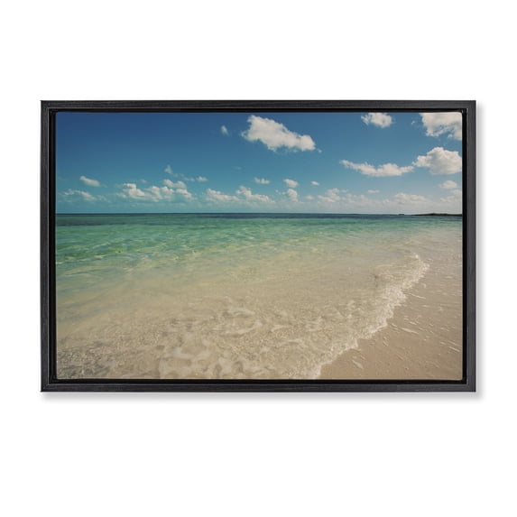 Stupell Industries Tropical Tranquil Coast Shore Black Floating Frame Canvas Art, 25 x 17, by Susan Bryant