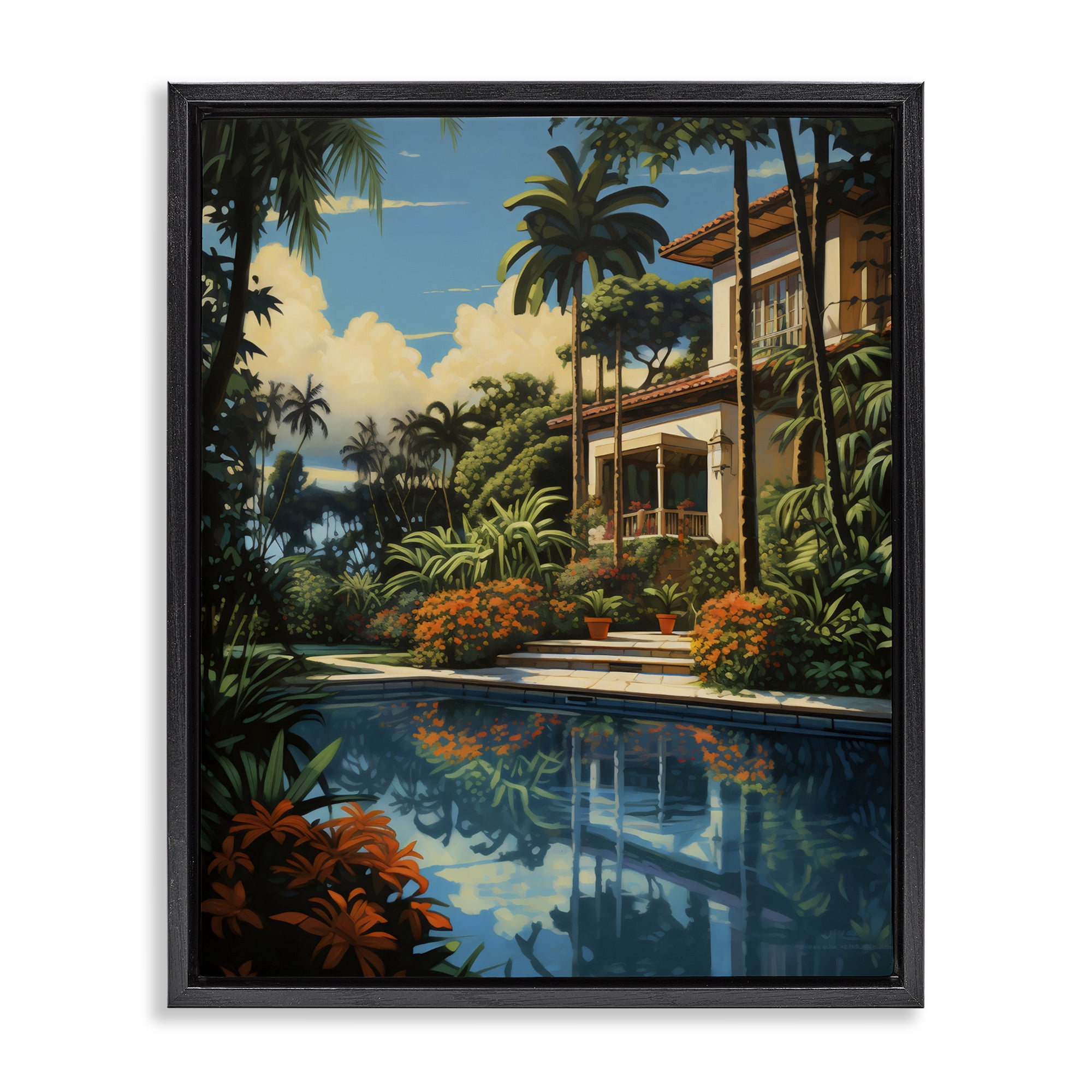 Stupell Industries Tropical Tranquility Villa Black Framed Floater Canvas Wall Art, design by Creative Studio