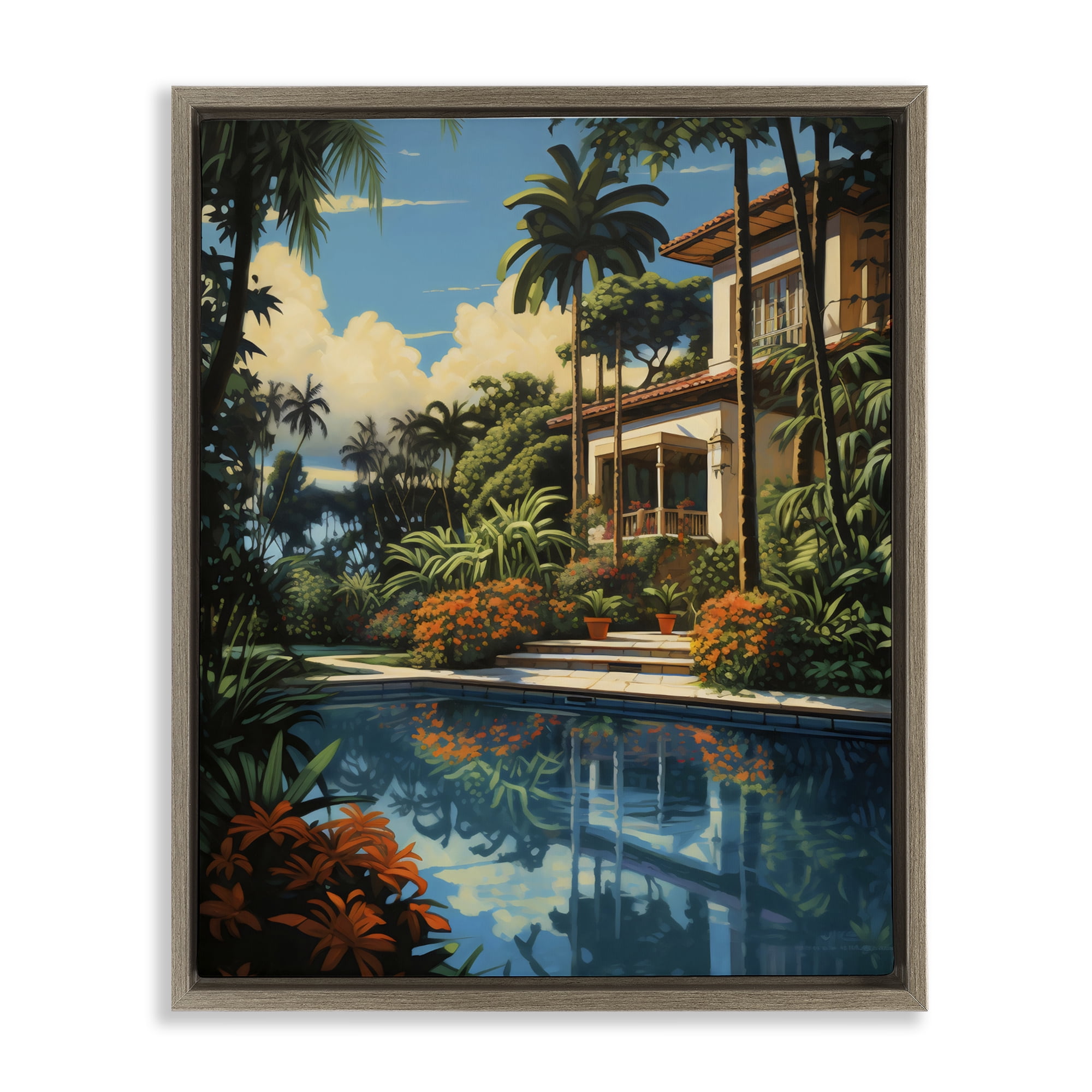 Stupell Industries Tropical Tranquility Villa Brown Framed Floater Canvas Wall Art, design by Creative Studio