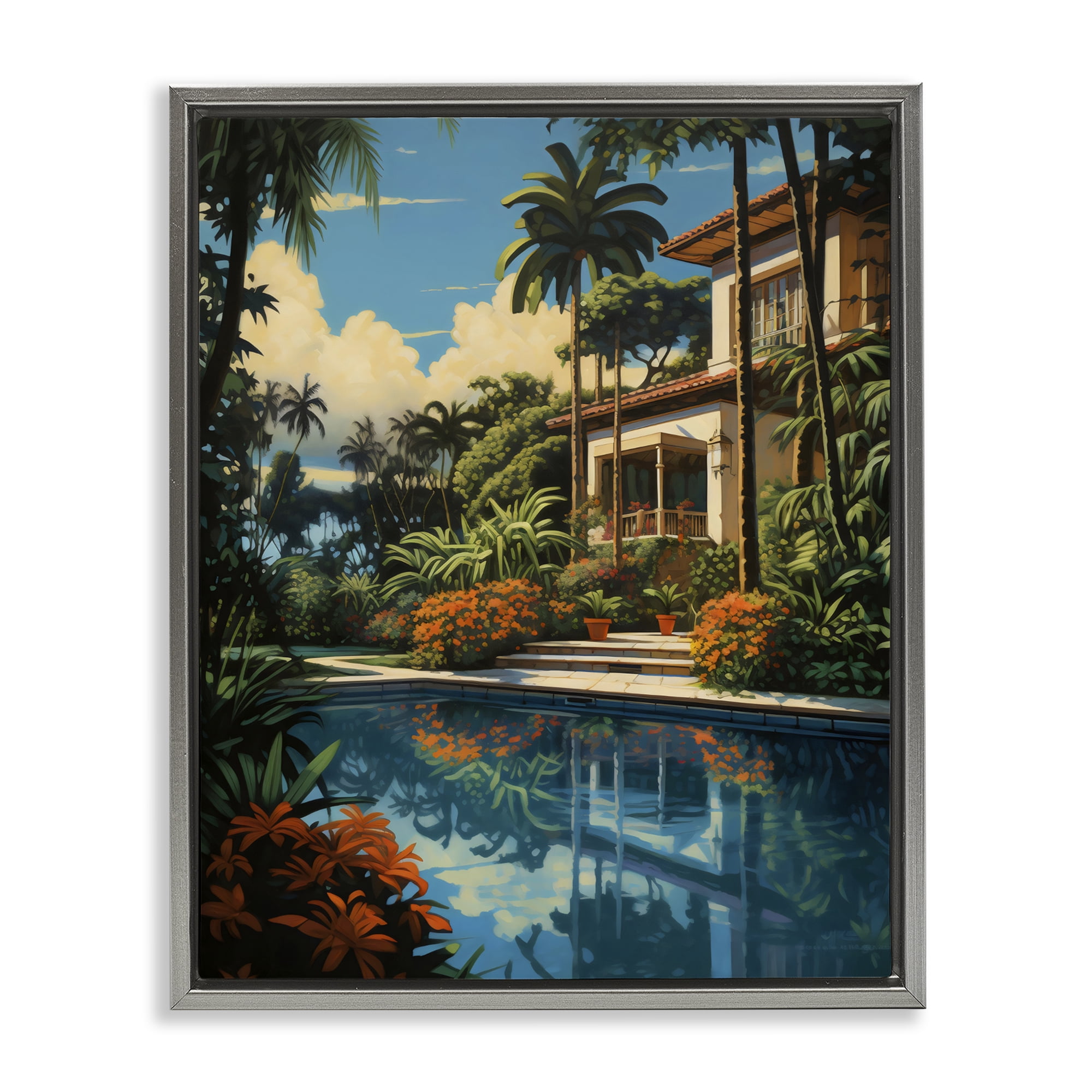 Stupell Industries Tropical Tranquility Villa Gray Framed Floater Canvas Wall Art, design by Creative Studio