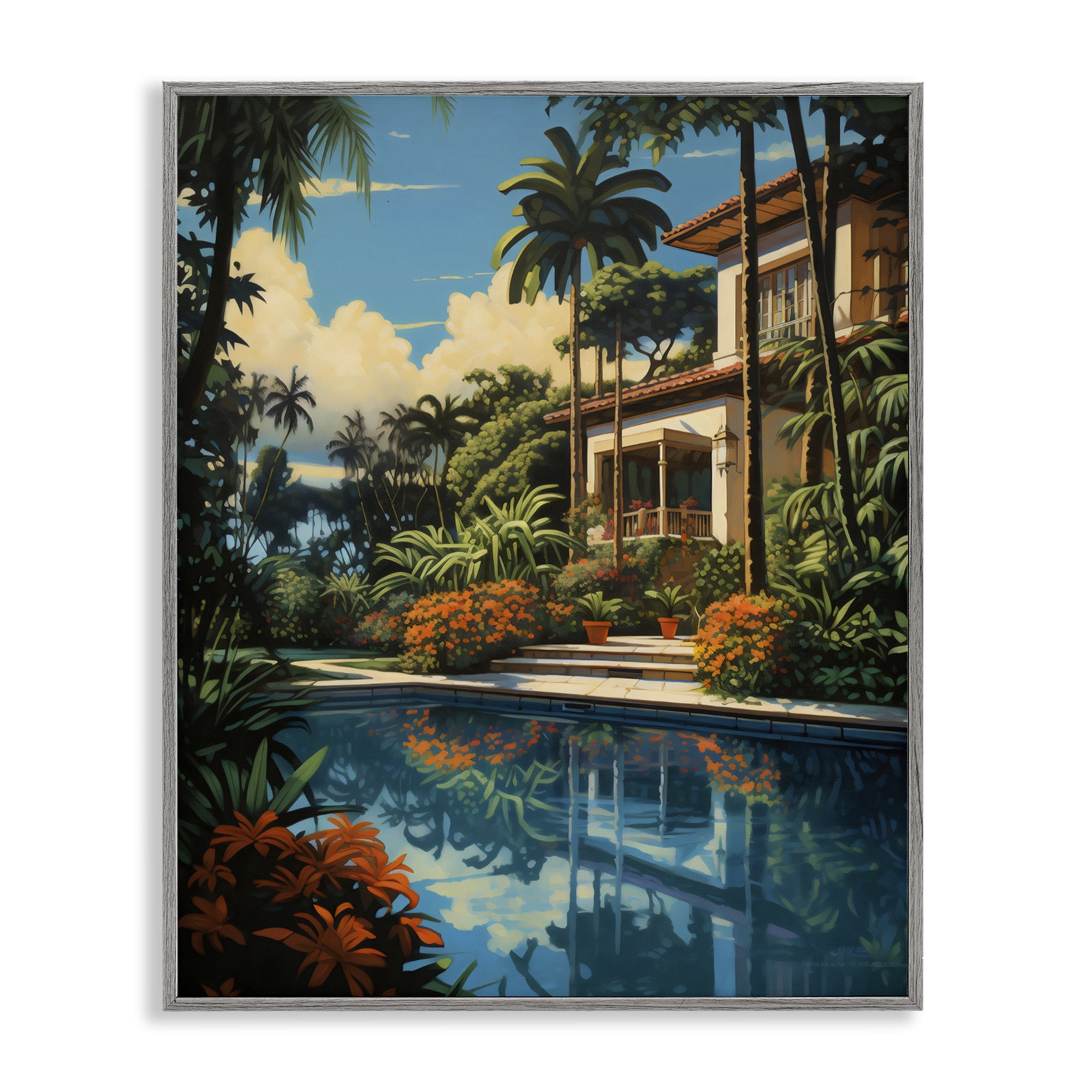 Stupell Industries Tropical Tranquility Villa Gray Framed Giclee Art, design by Creative Studio