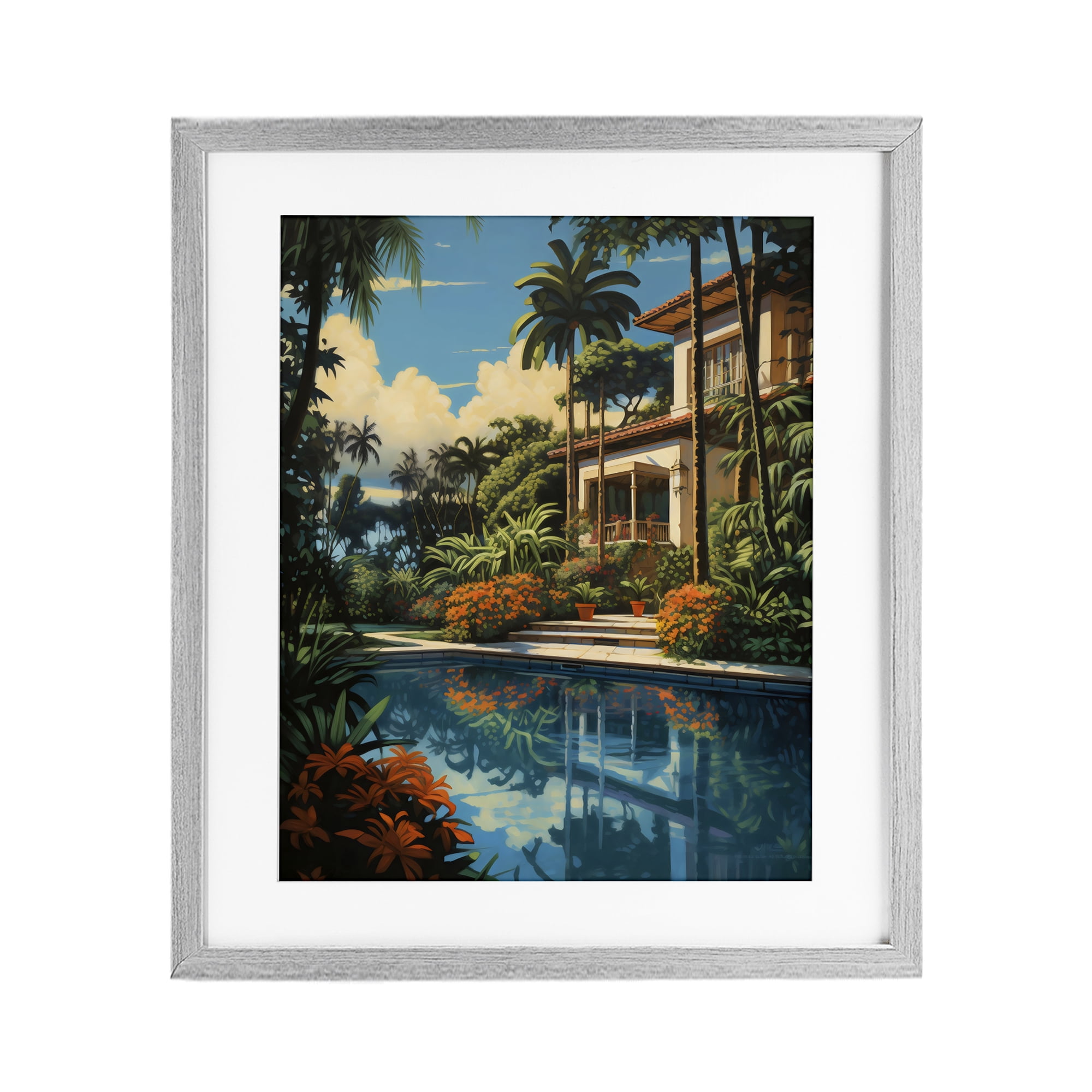 Stupell Industries Tropical Tranquility Villa Gray Framed Print Under Glass, design by Creative Studio