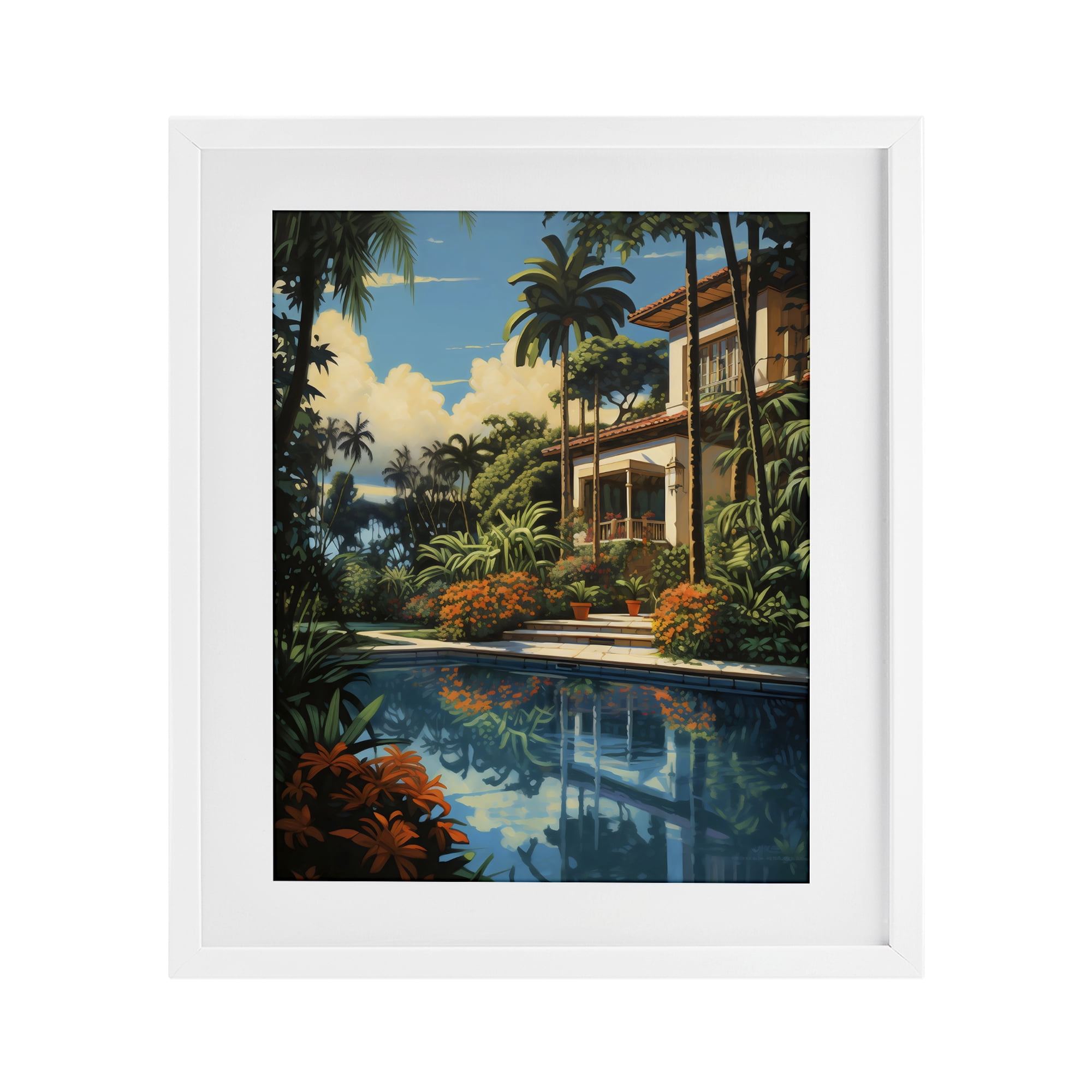 Stupell Industries Tropical Tranquility Villa White Framed Print Under Glass, design by Creative Studio