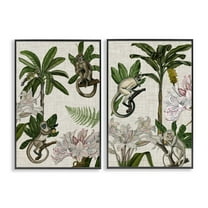Stupell Industries Tropical Trees & Monkeys Plants & Flowers Painting Black Framed Art Print Wall Art, 12 x 18, Set of 2