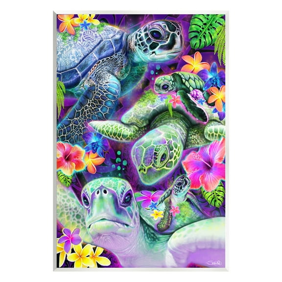 Stupell Industries Tropical Turtles & Hibiscus Animals & Insects Painting Unframed Art Print Wall Art, 10 x 15