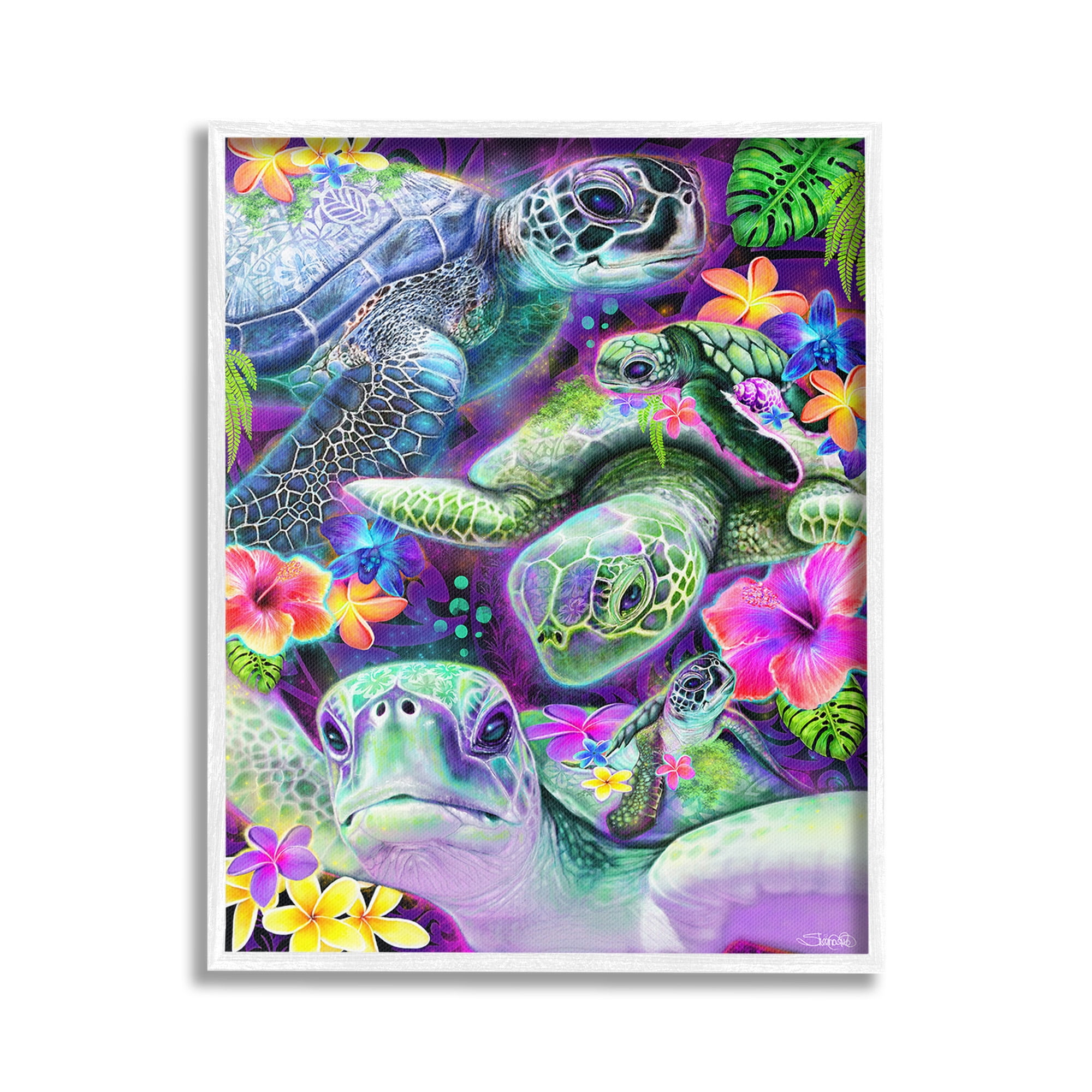Stupell Industries Tropical Turtles & Hibiscus Animals & Insects Painting White Framed Art Print Wall Art, 16 x 20
