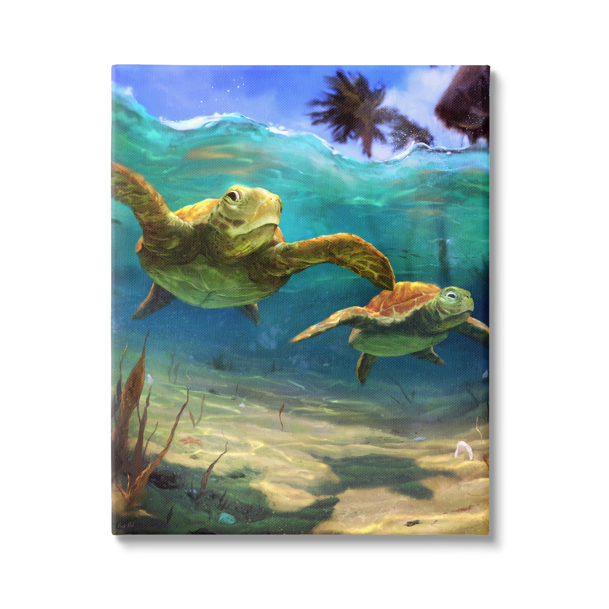 Stupell Industries Tropical Underwater Turtles Animals & Insects Painting Gallery Wrapped Canvas Art Print Wall Art, 24 x 30
