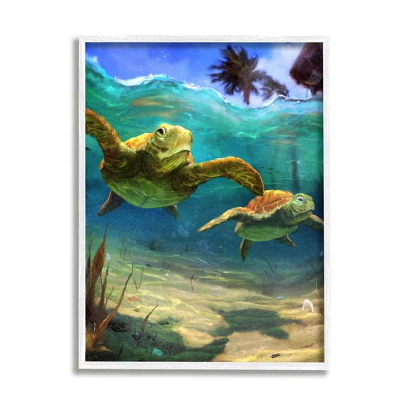 Stupell Industries Tropical Underwater Turtles Animals & Insects Painting White Framed Art Print Wall Art, 24 x 30