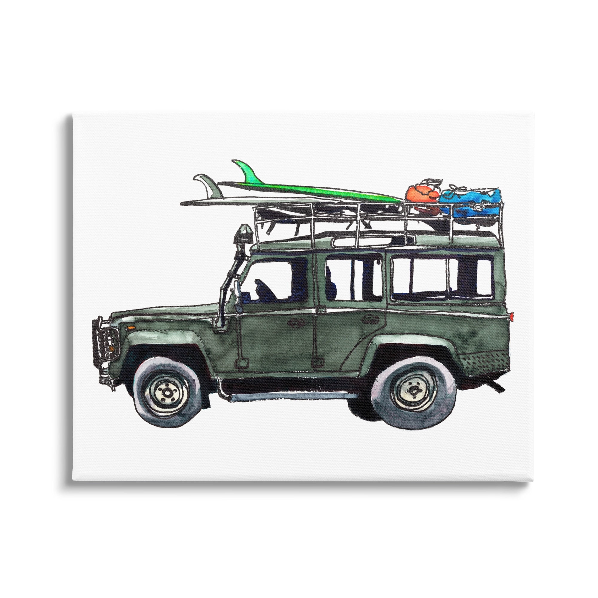 Stupell Industries Tropical Vacation Beach Car Roof Rack Surfboards Paintings Gallery-Wrapped Canvas Print Wall Art, 40x30, by Paul McCreery