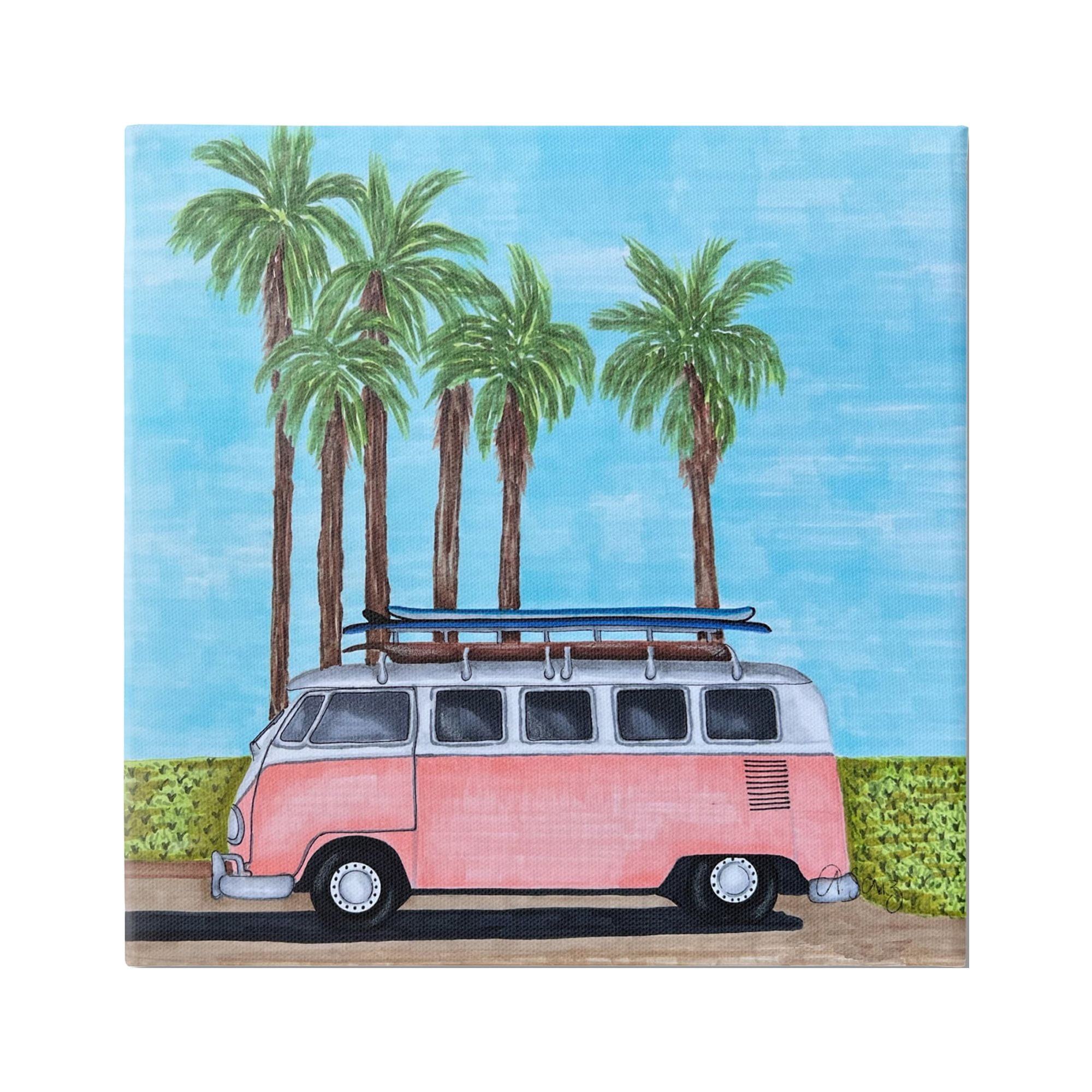 Stupell Industries Tropical Vacation Minibus Transportation Painting Gallery Wrapped Canvas Print Wall Art, 17 x 17