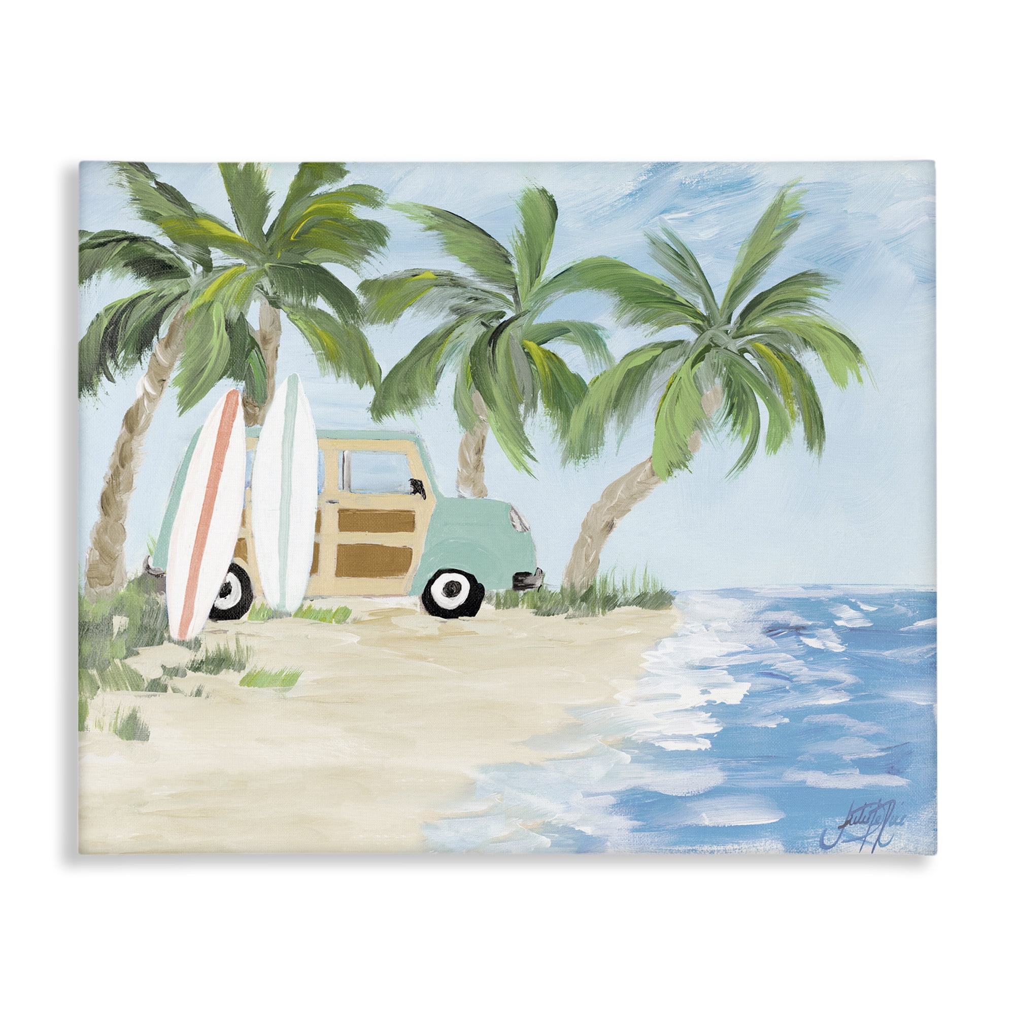 Stupell Industries Tropical Vacation Surfboards Landscape Painting Gallery Wrapped Canvas Art Print Wall Art, 48 x 36