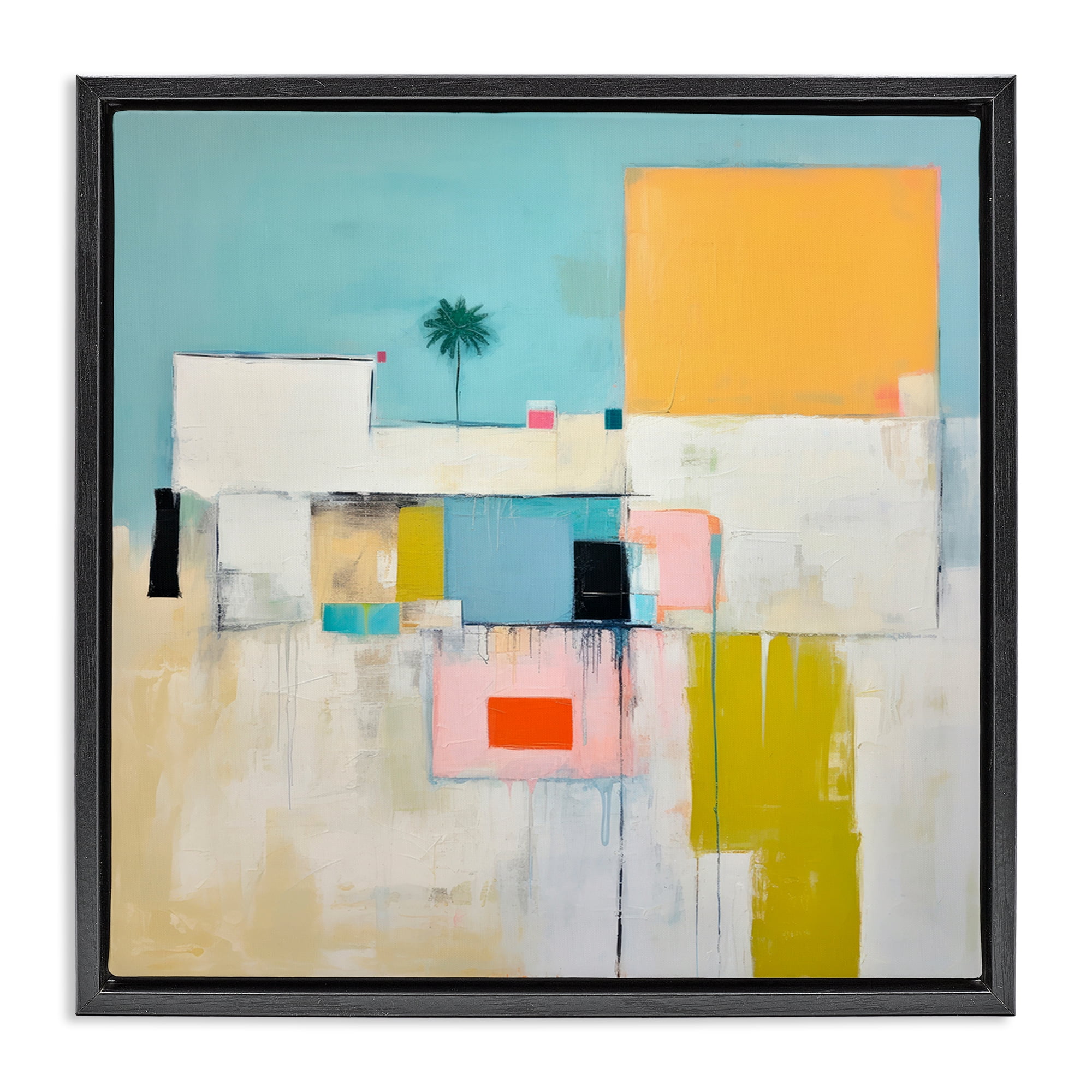 Stupell Industries Tropical Villa Abstraction Abstract Painting Black Floater Framed Canvas Art Print Wall Art, 25 x 25
