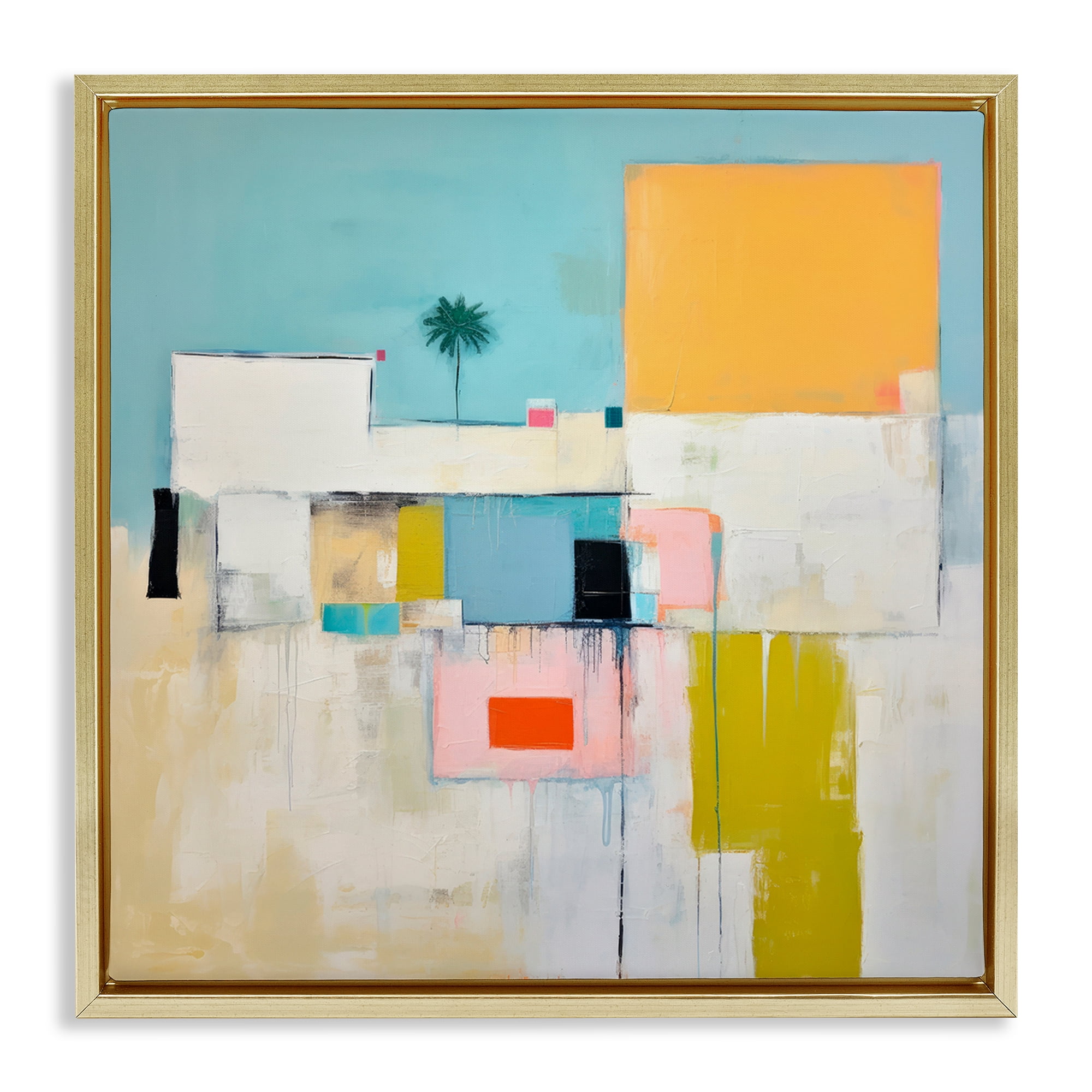 Stupell Industries Tropical Villa Abstraction Abstract Painting Gold Floater Framed Canvas Art Print Wall Art, 25 x 25